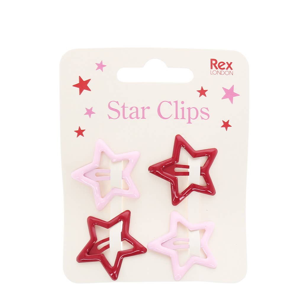 Star hair clips (set of 4) - Pink and red