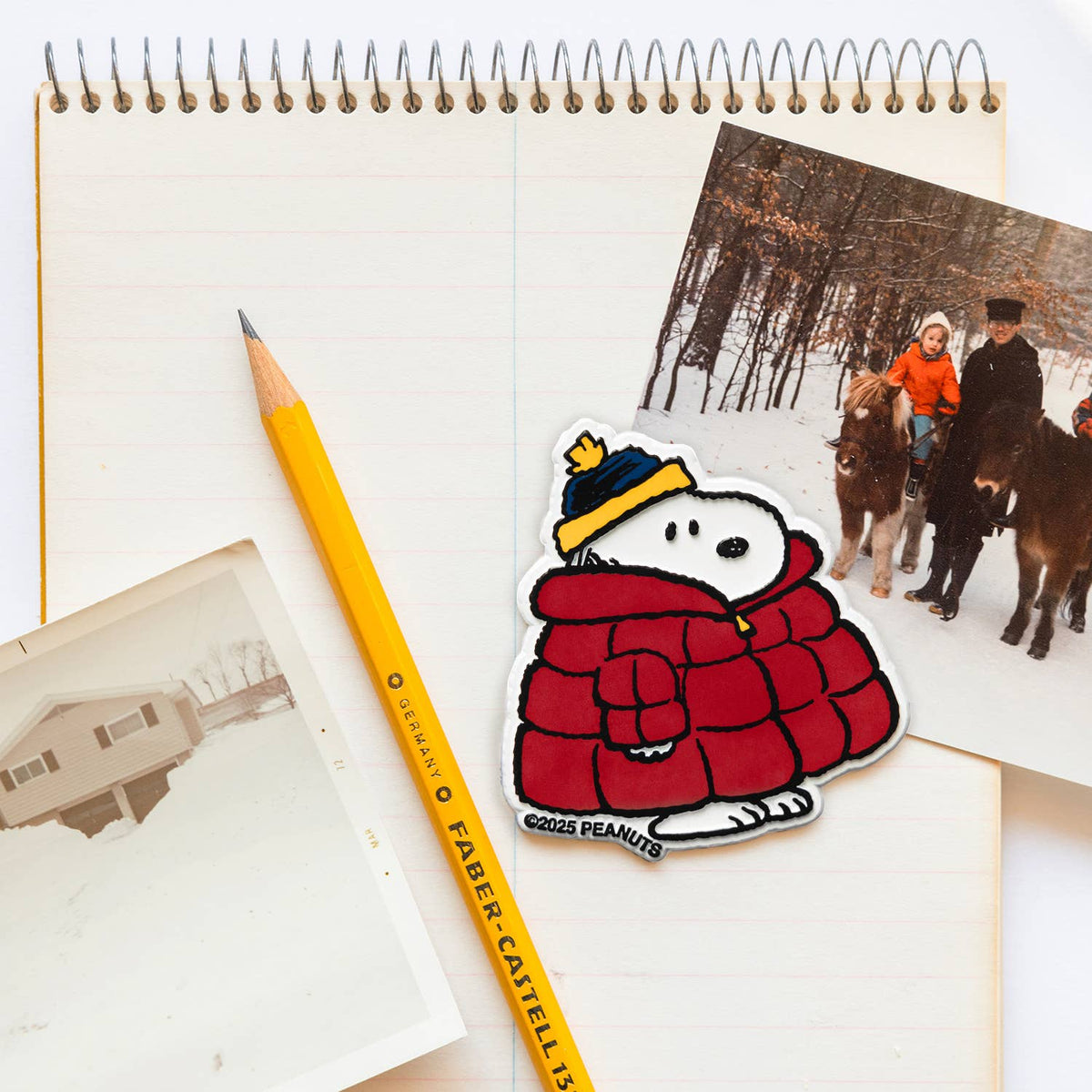 Snoopy Puffy Coat Fridge Magnet by Three Potato Four, styled shot