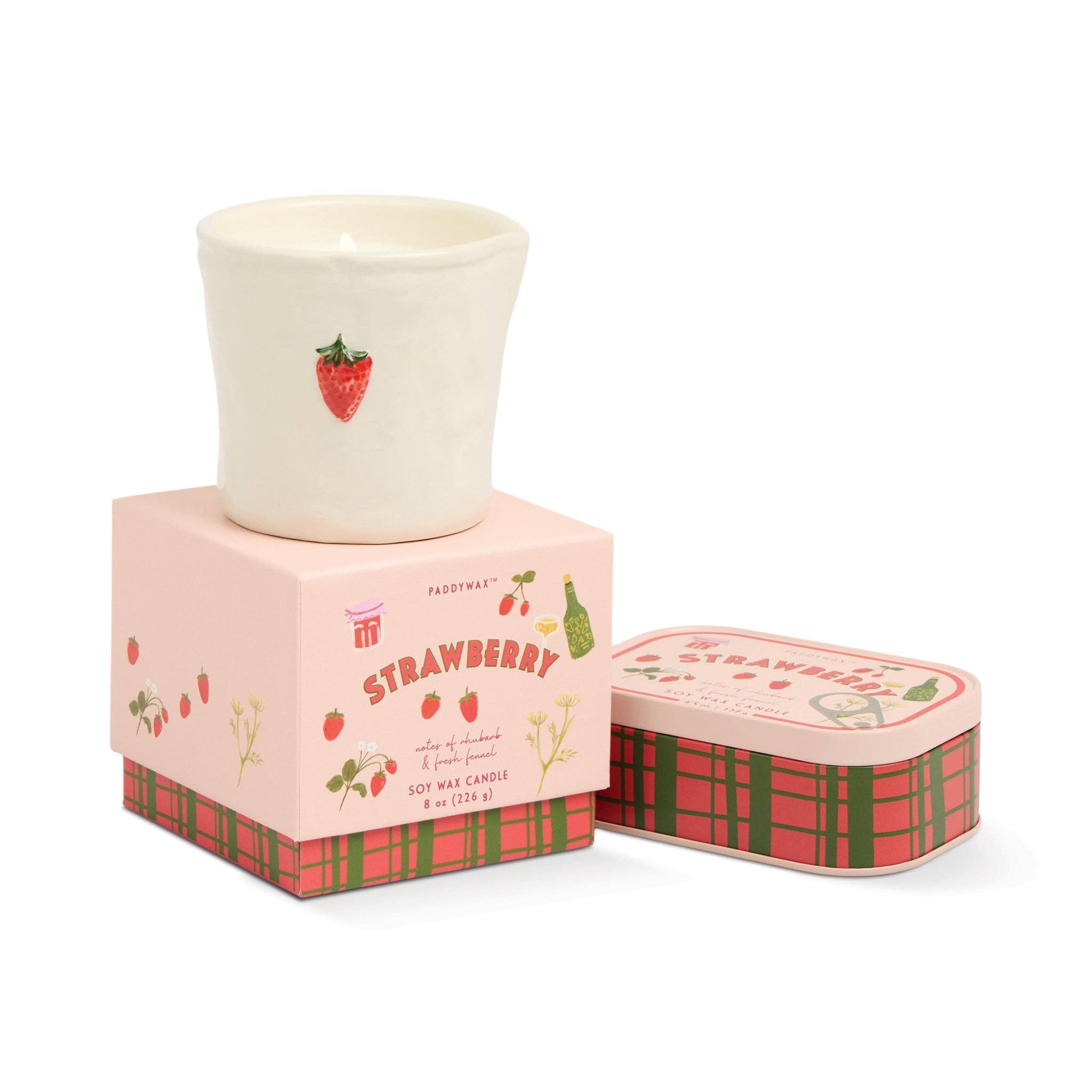 Paddywax Bistro strawberry tin candle, lid detail