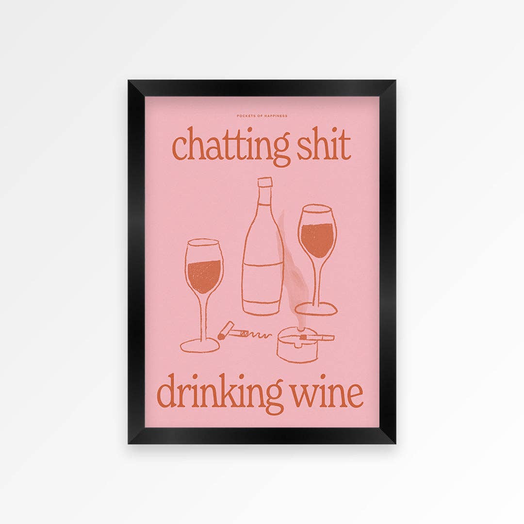 Chatting Shit Drinking Wine print A5 close up detail