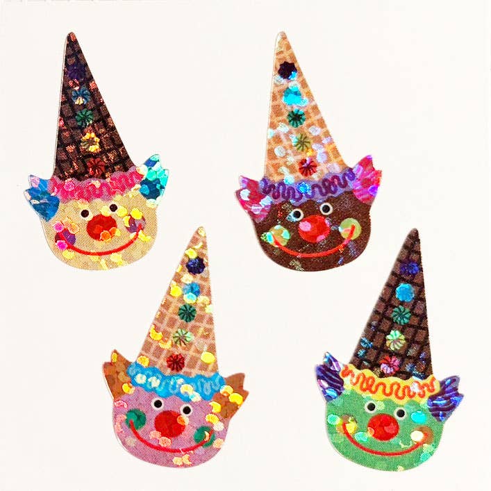 Sparkle Clown Ice Cream Cone Stickers: English