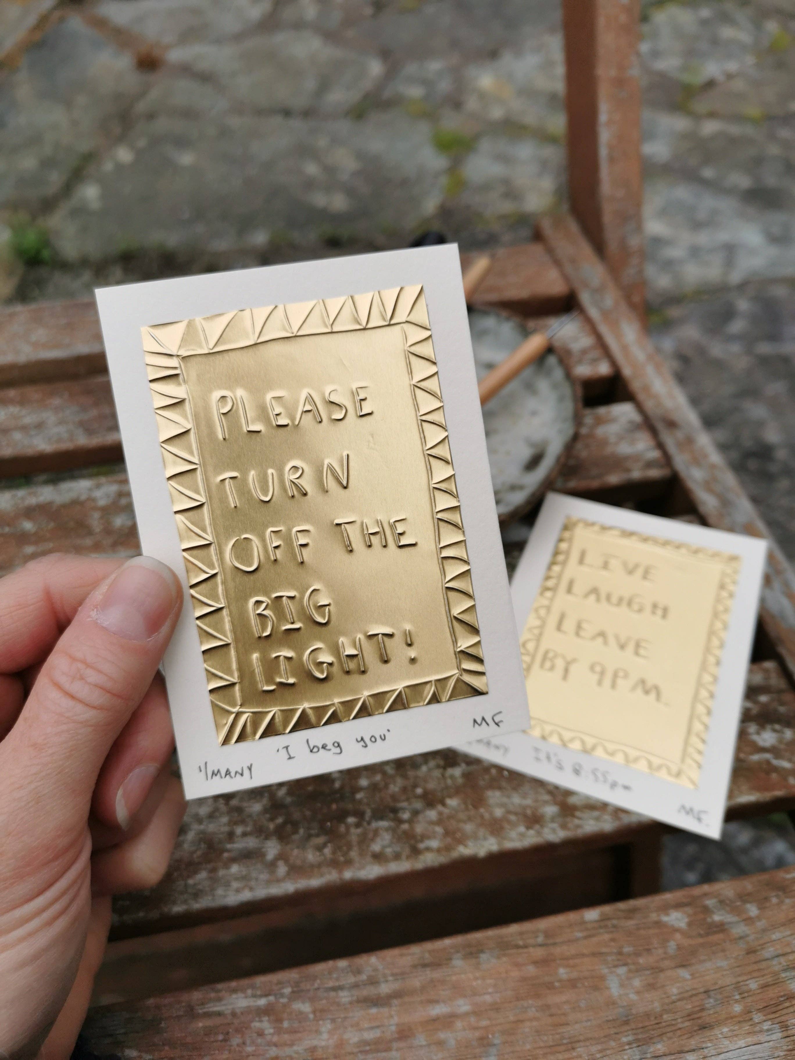 Please Turn Off the Big Light - Tin Embossing Artwork: 10cm x 8cm