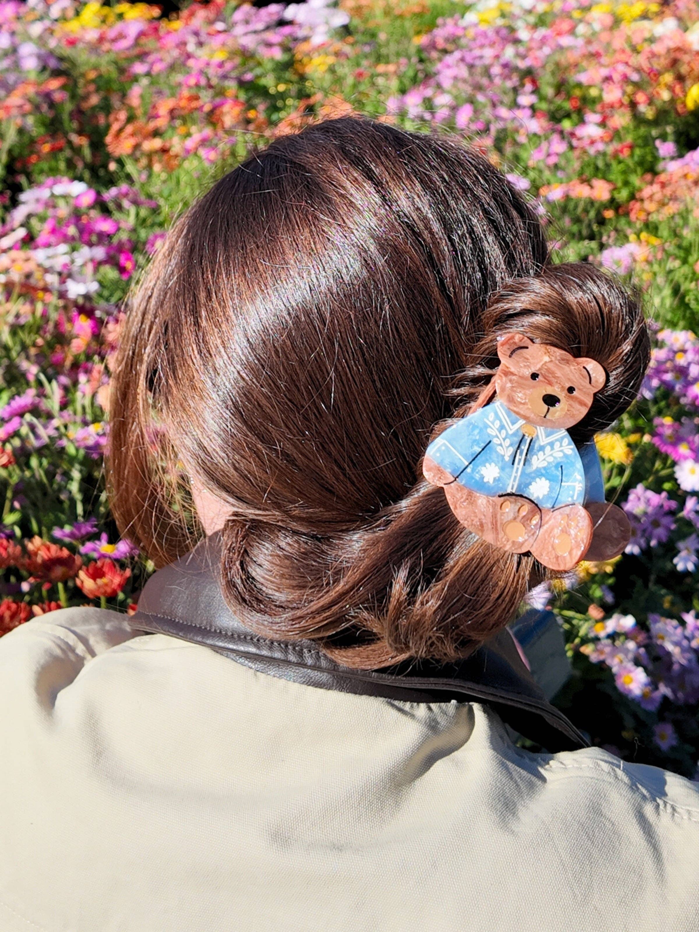 Hand-painted Hair Claw Clip | Cowboy Teddy Bear | Eco Friendly
