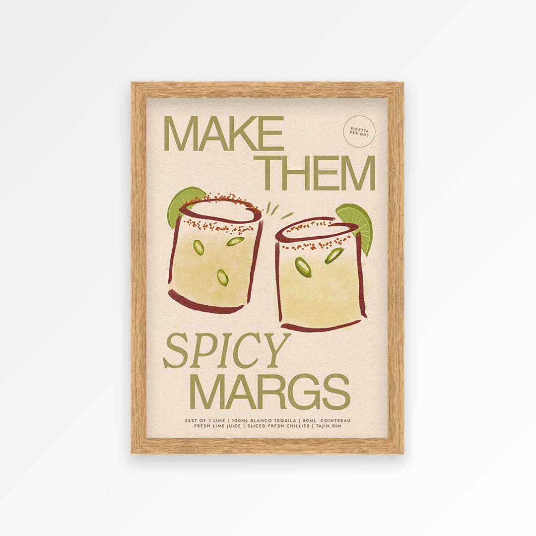 Spicy Margaritas art print sage A5 unframed