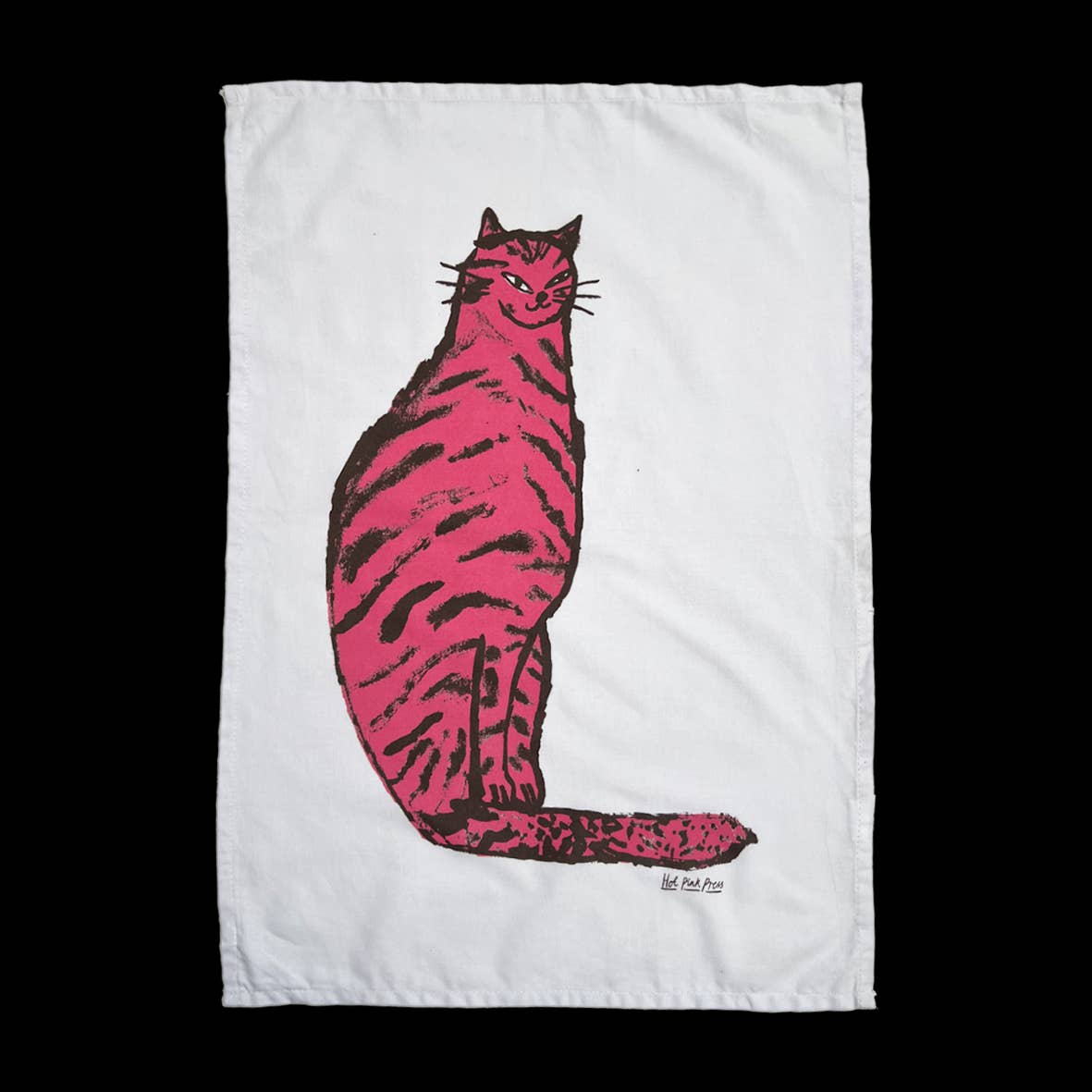 Sneaky Cat Pink Screenprinted Teatowel
