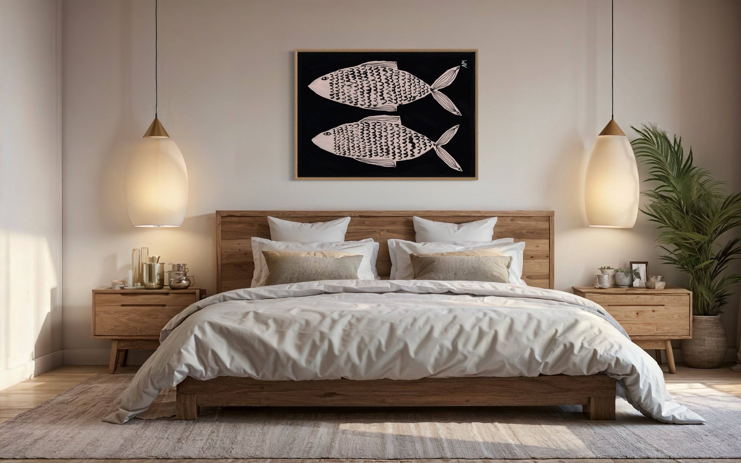 Two Fish Contemporary Art Print: A4