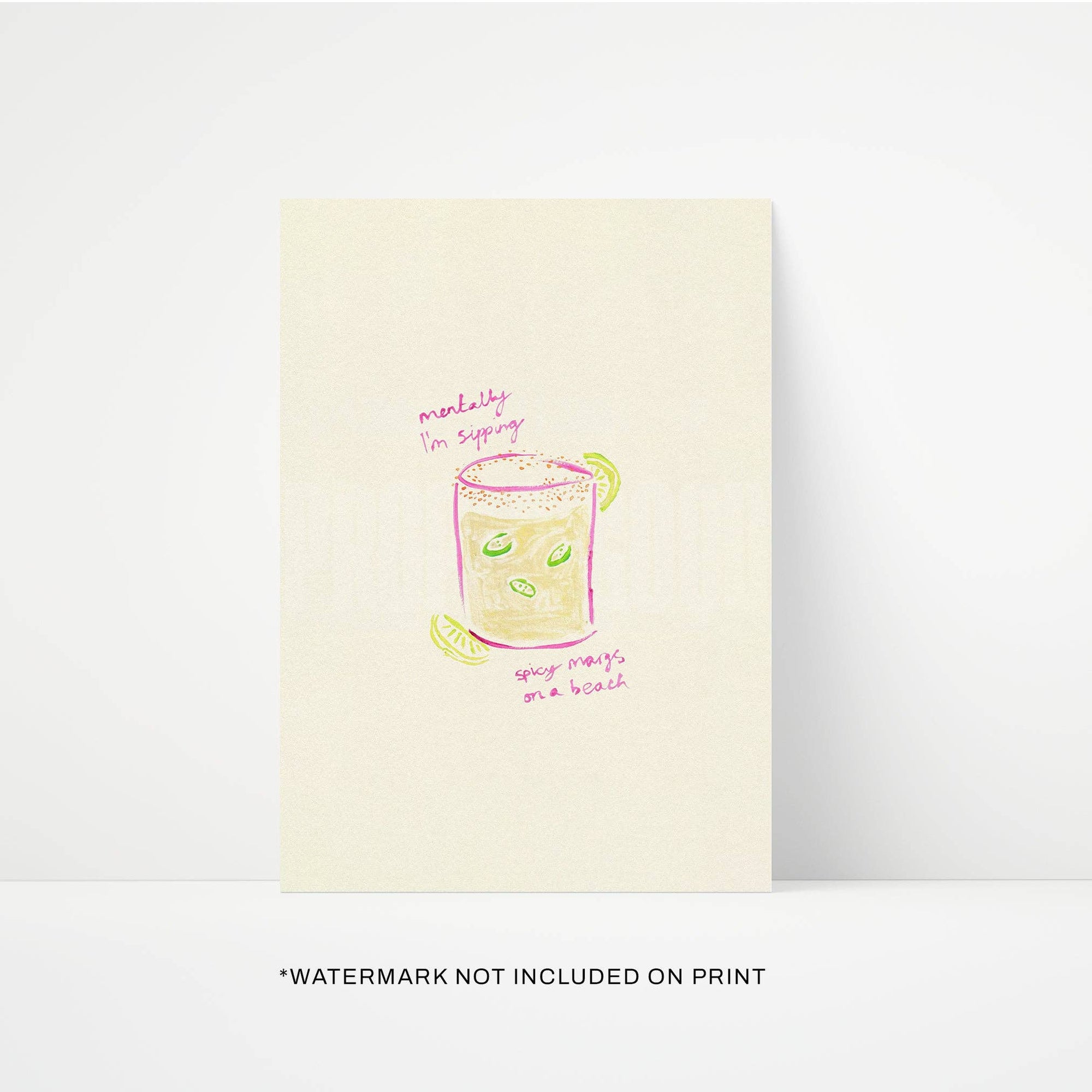 Sippin Spicy Margs hand painted print A3 by Proper Good — cocktail wall art