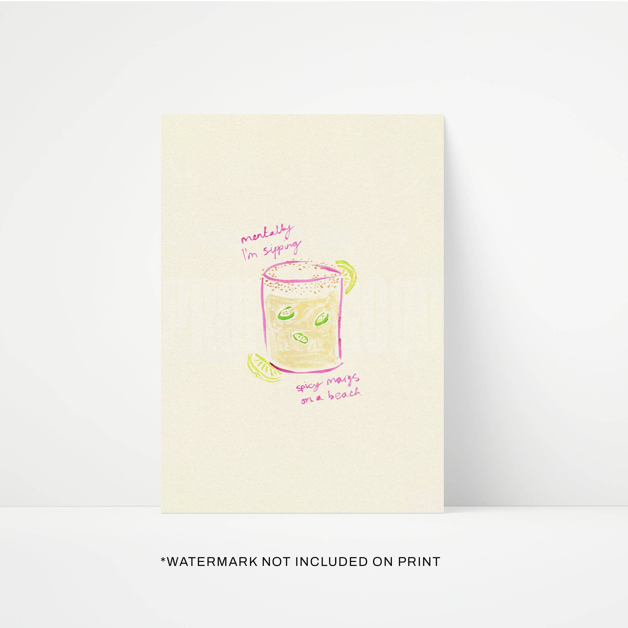 Sippin Spicy Margs hand painted print A3 by Proper Good — cocktail wall art
