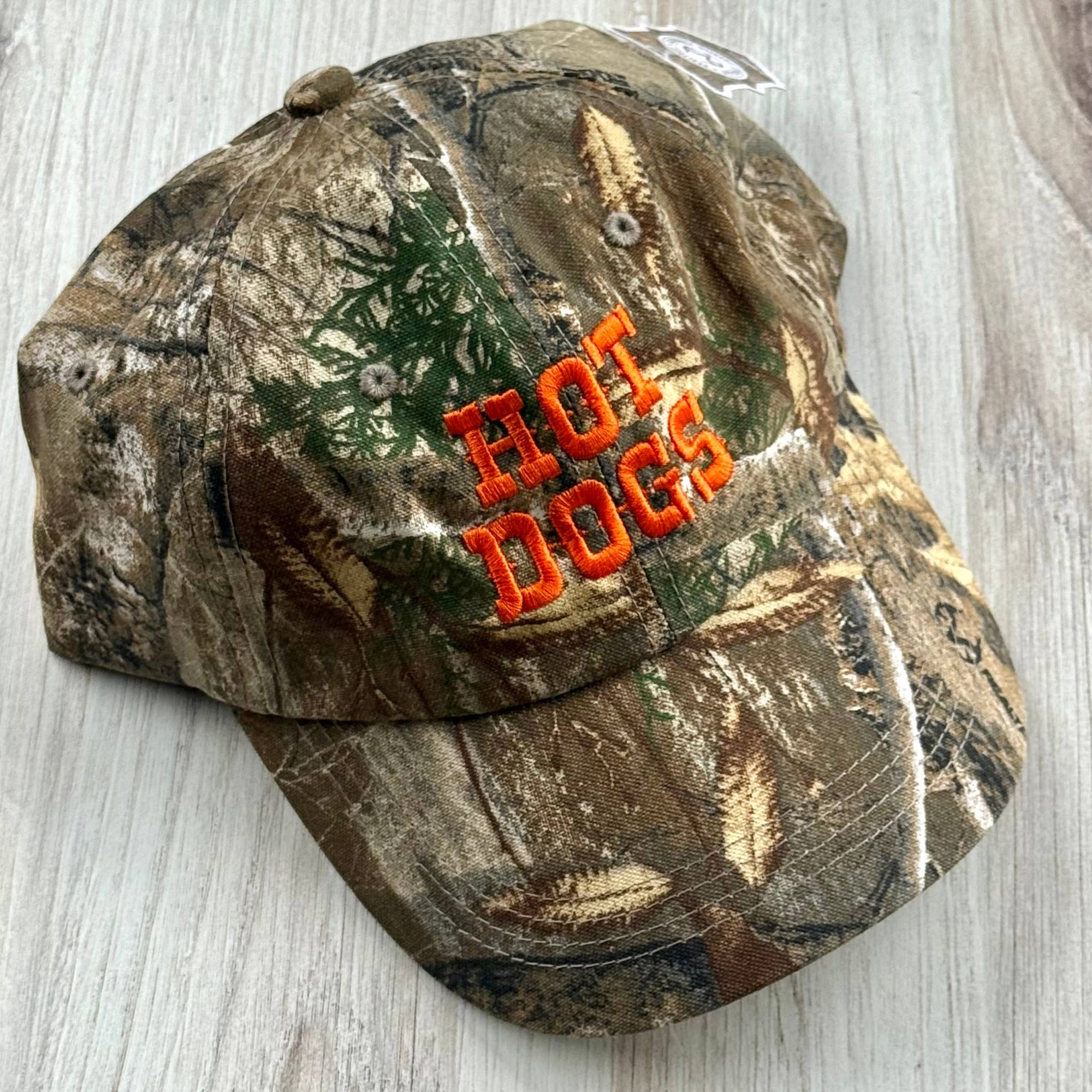Hot Dogs foodie baseball cap in camouflage