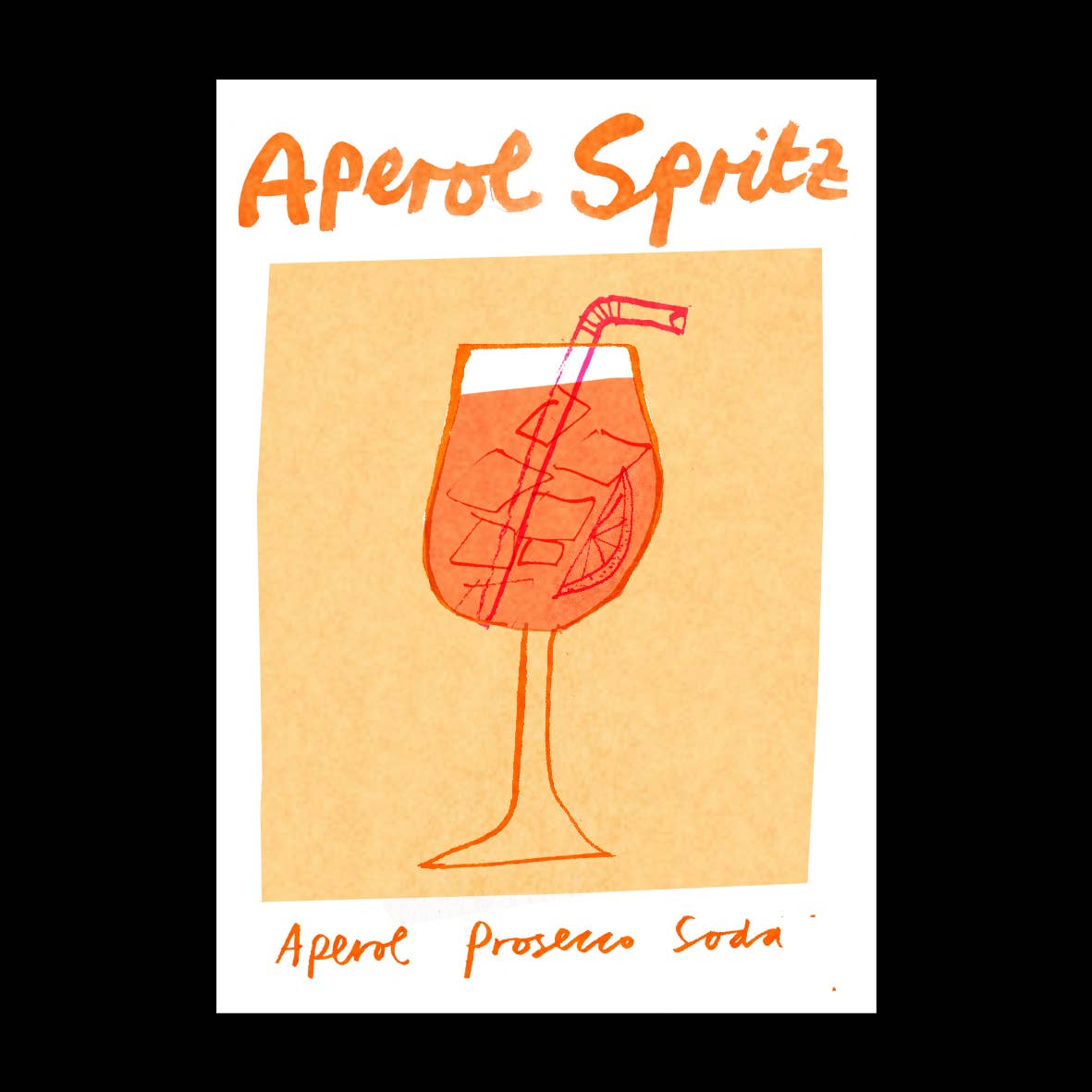 Aperol Spritz Risograph Print | Cocktail| Colourful: A3