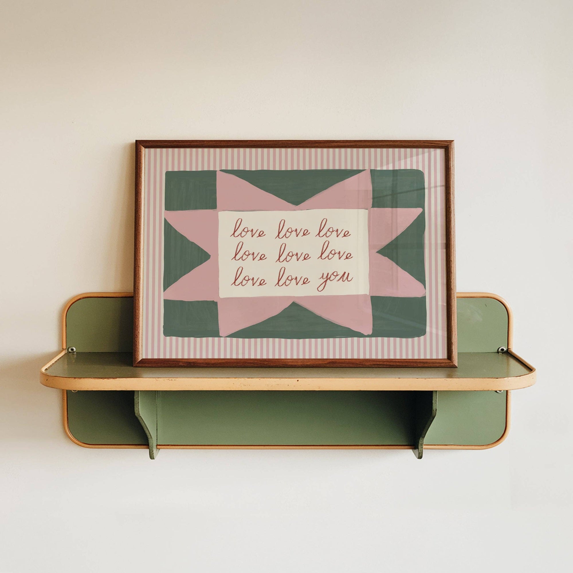 Love Love Love Love You print in green and pink, by Lune Club