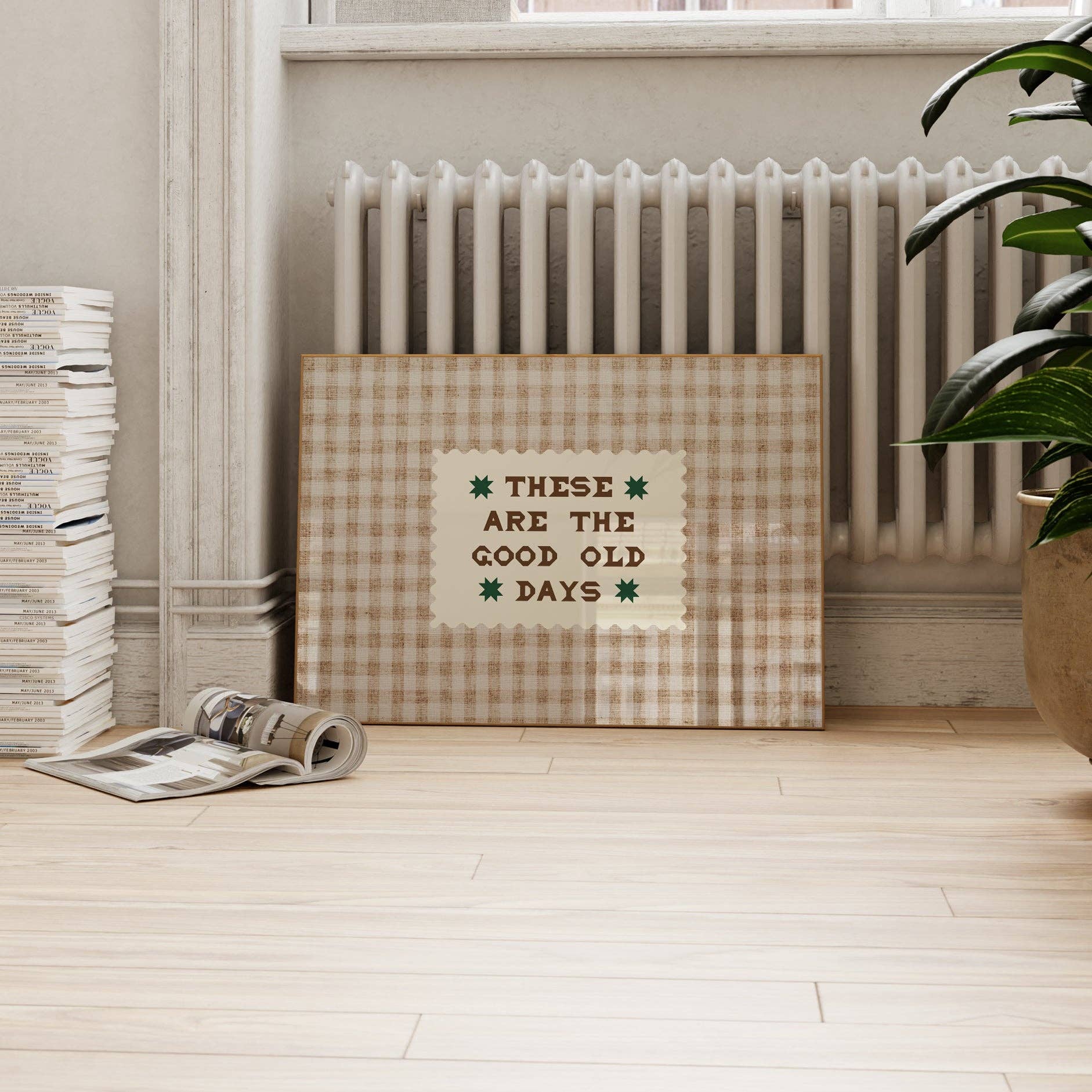 These Are The Good Old Days Gingham Print: Brown / Unframed / A5