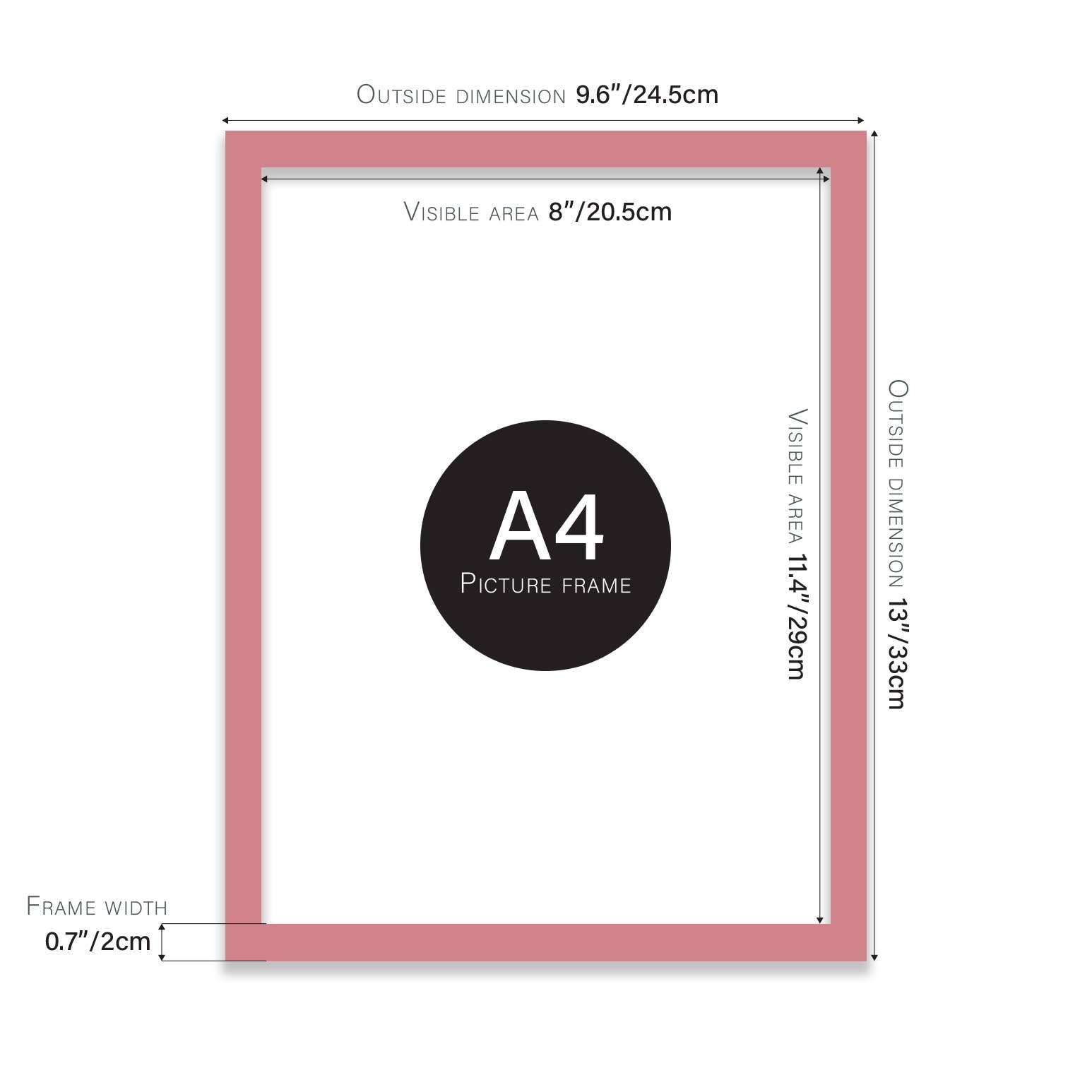 Pink A4 picture frame slim profile — modern pink frame for artwork