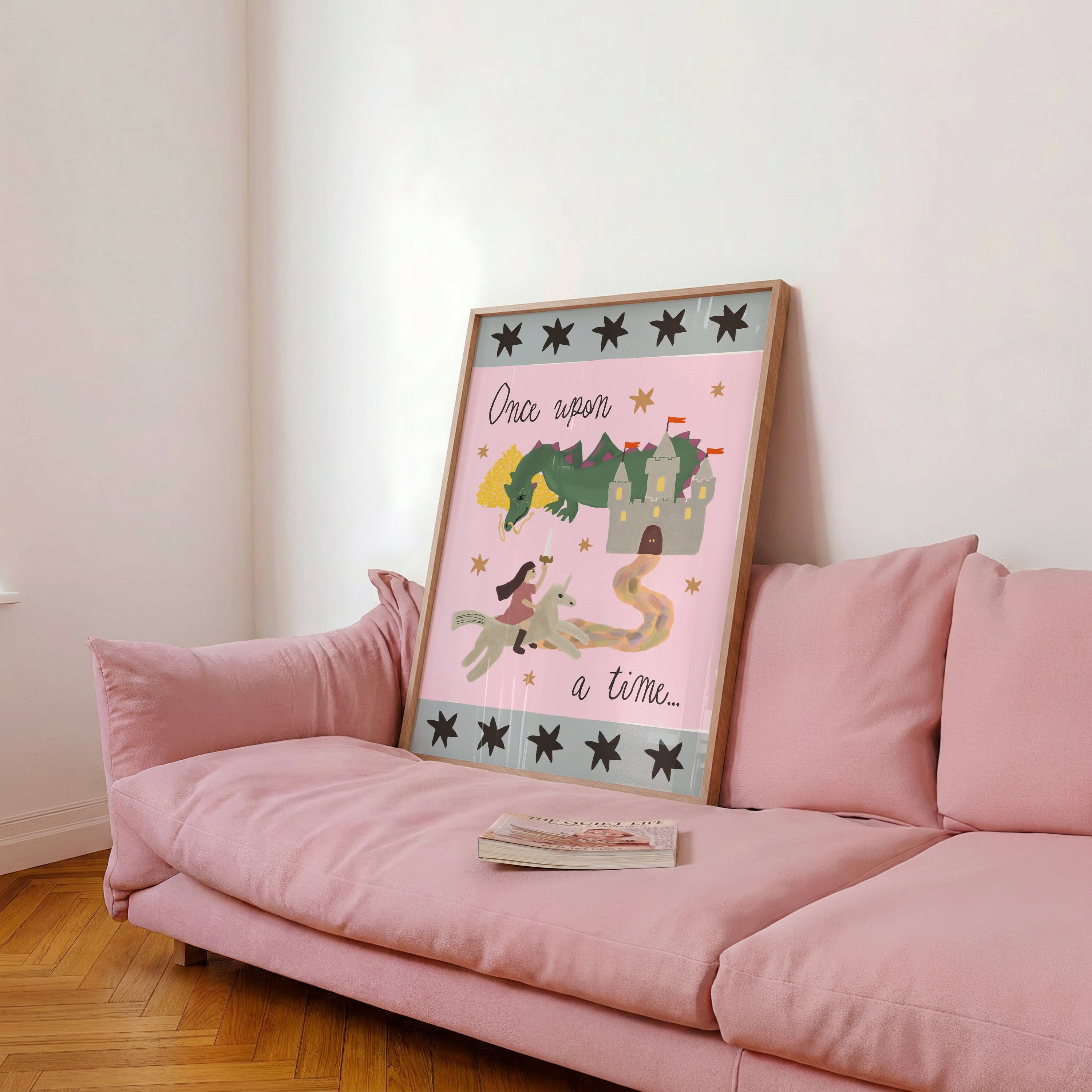 Once Upon a Time Print: Pink / Green / Unframed / A3
