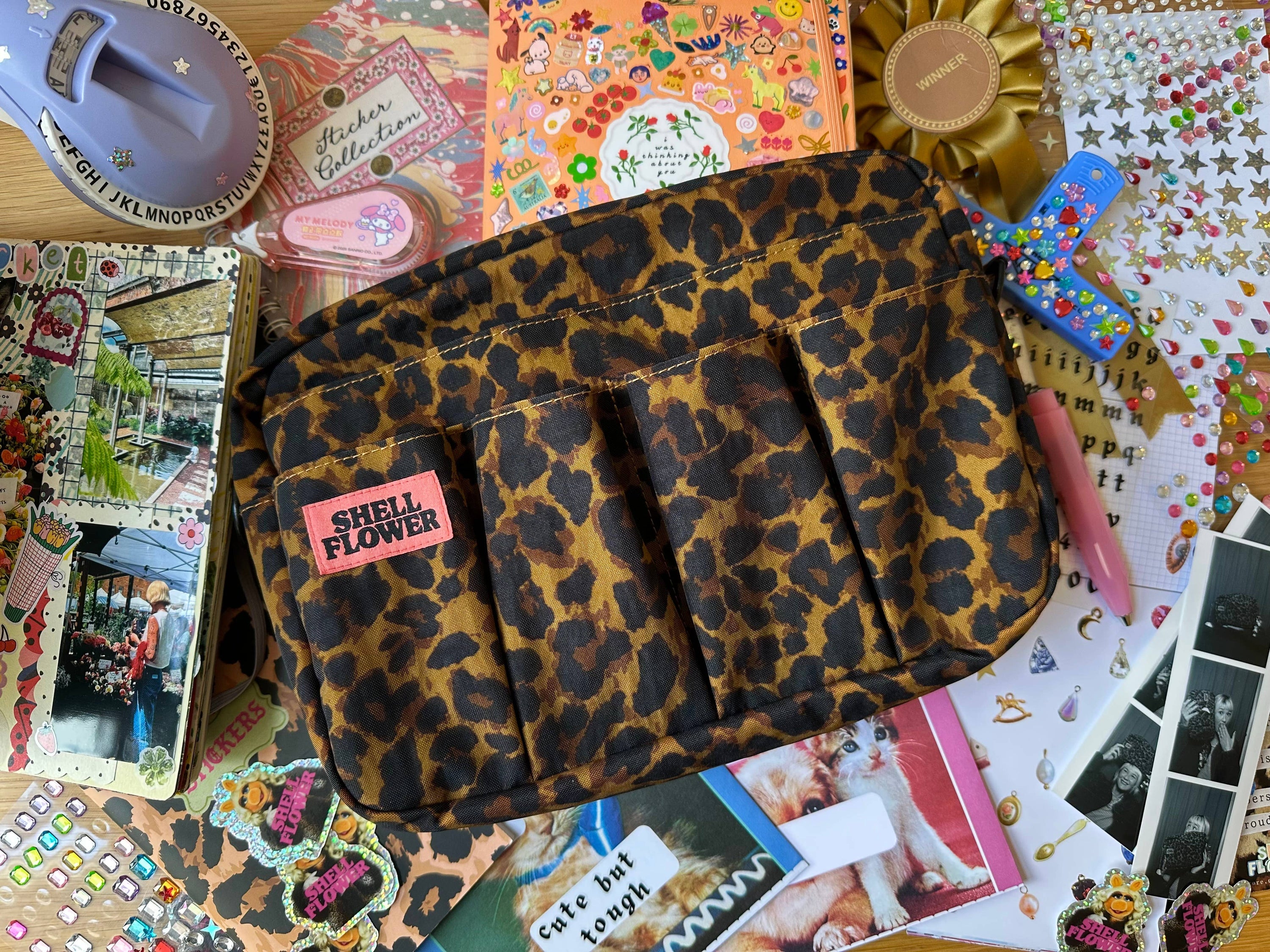 Leopard print journal pouch shown from another angle