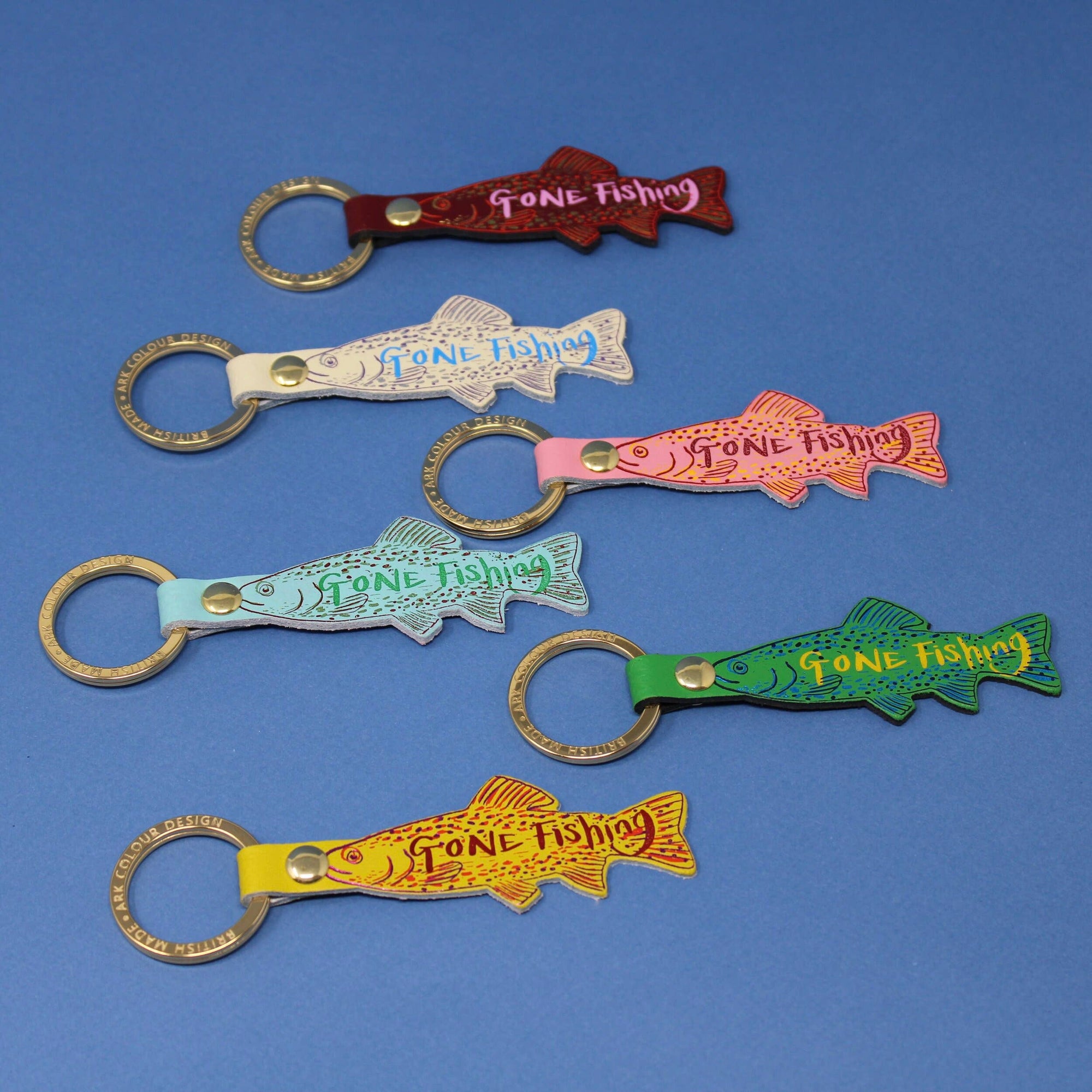 Gone Fishing Leather Key Fob: Pale Blue