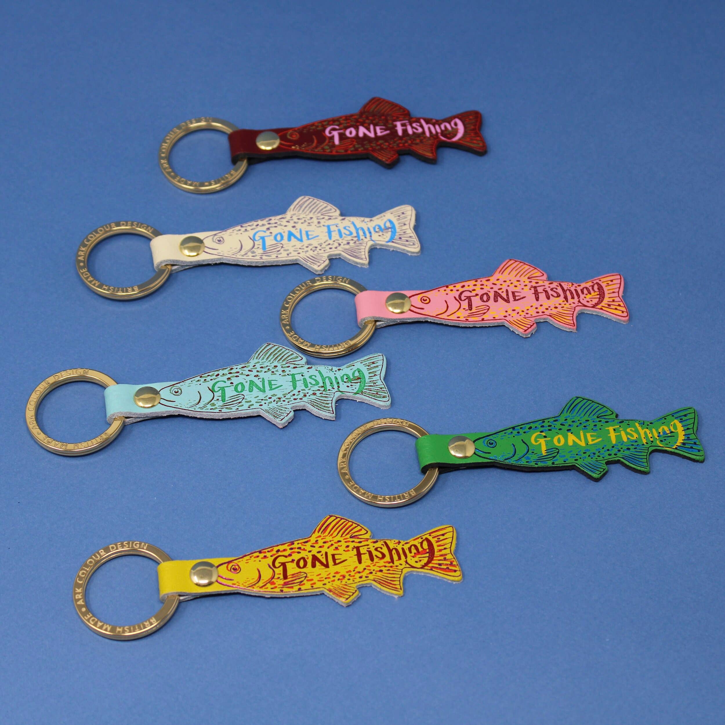 Gone Fishing Leather Key Fob: Pale Blue