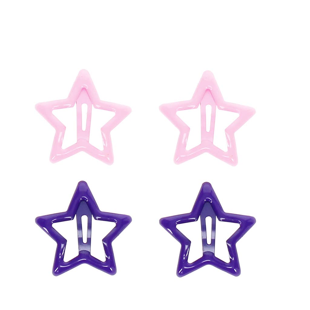 Star hair clips (set of 4) - Pink and purple