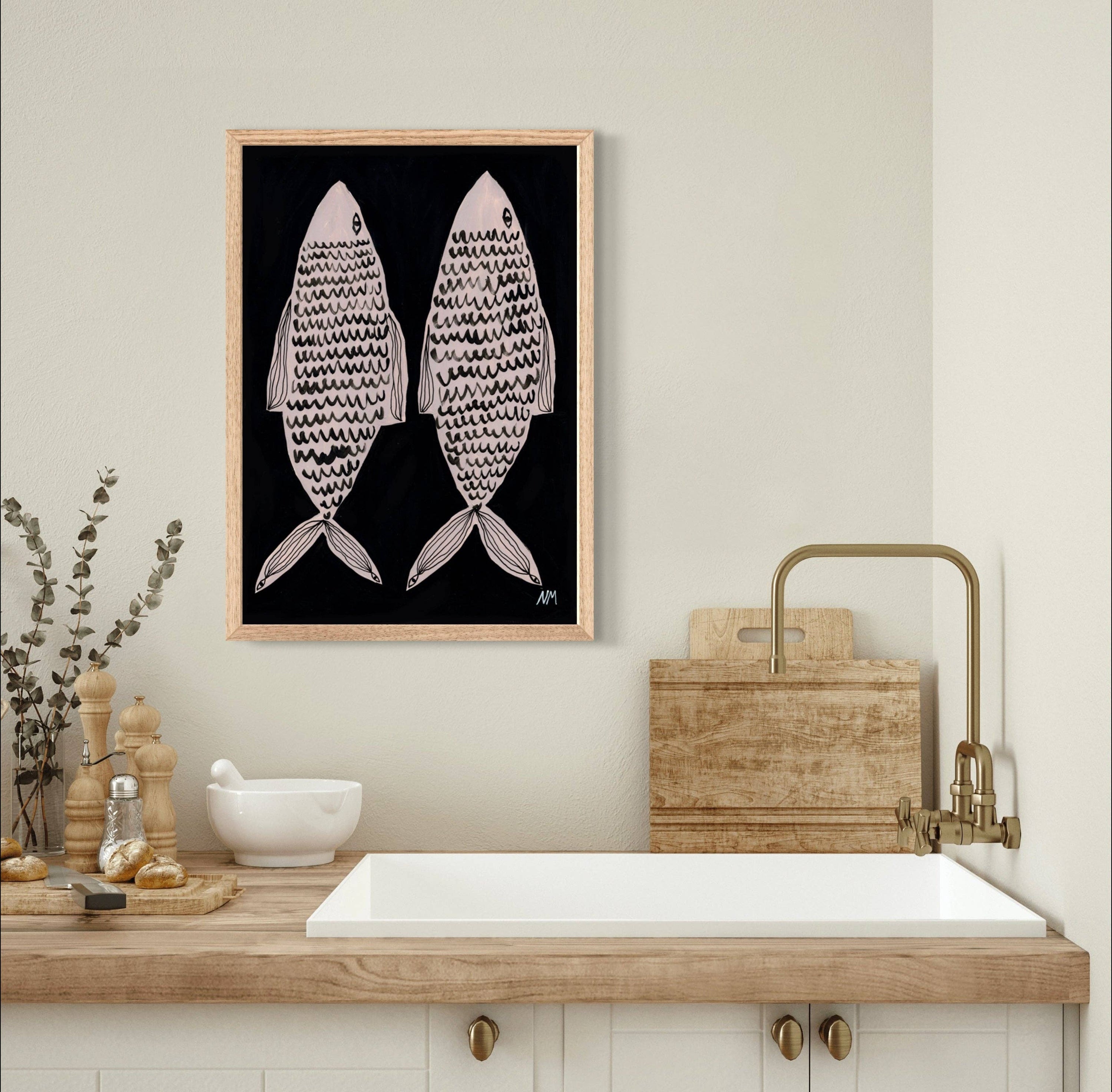 Two Fish Contemporary Art Print: A4