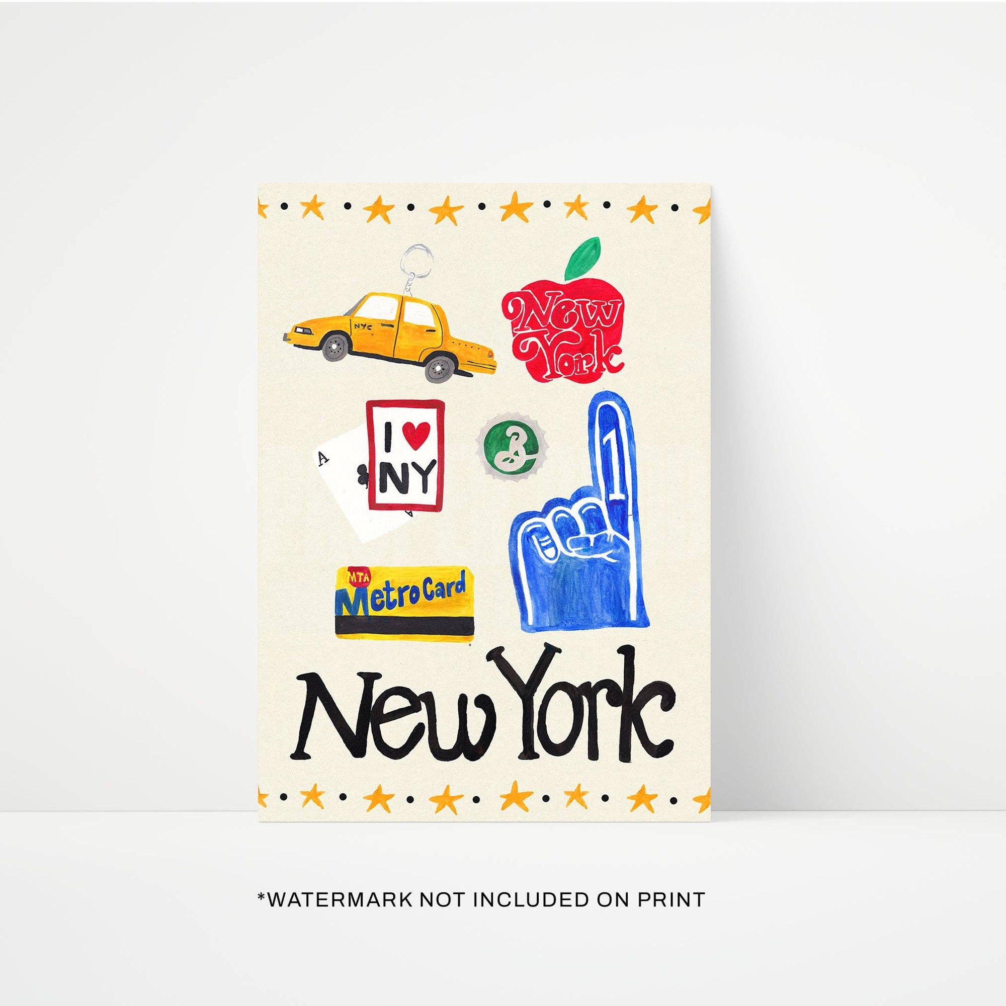 New York Travel Trinket Hand Painted Print: Unframed / A3