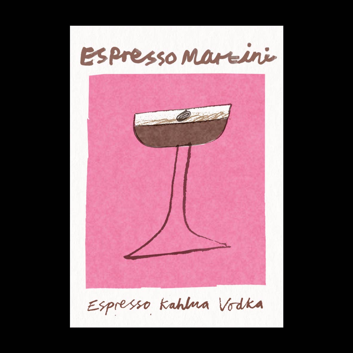 Espresso Martini risograph cocktail print, A3, by Hot Pink Press