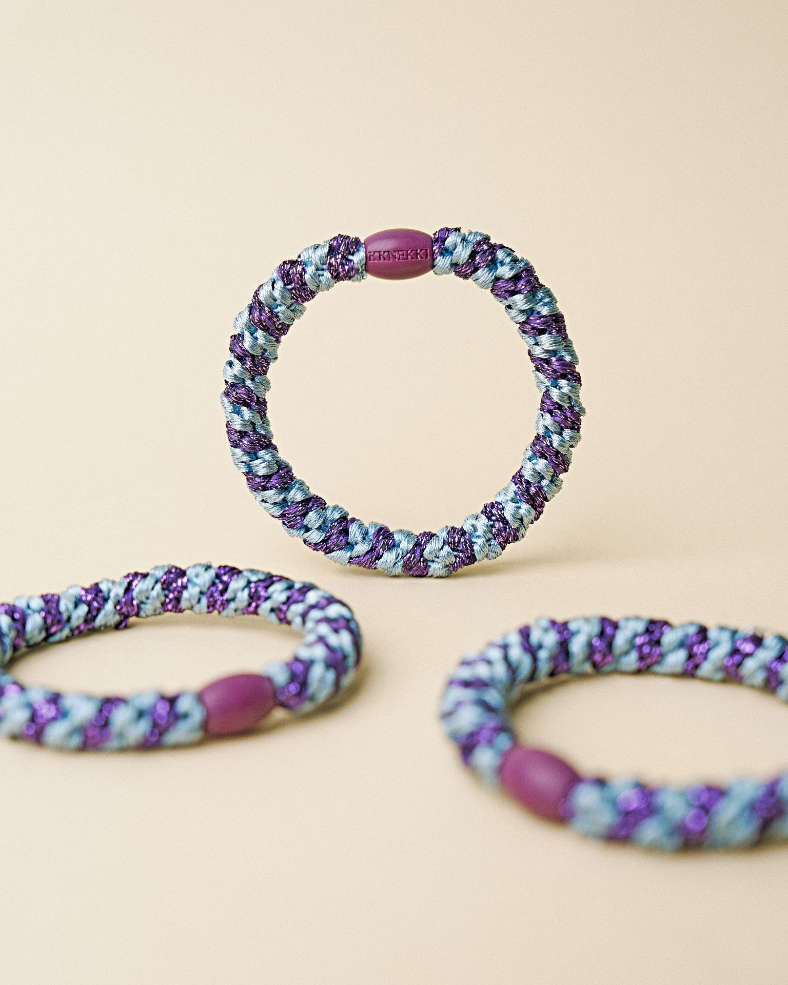 KKNEKKI Seablue Dark Purple Glitter Stripe Hair Bobble lifestyle shot