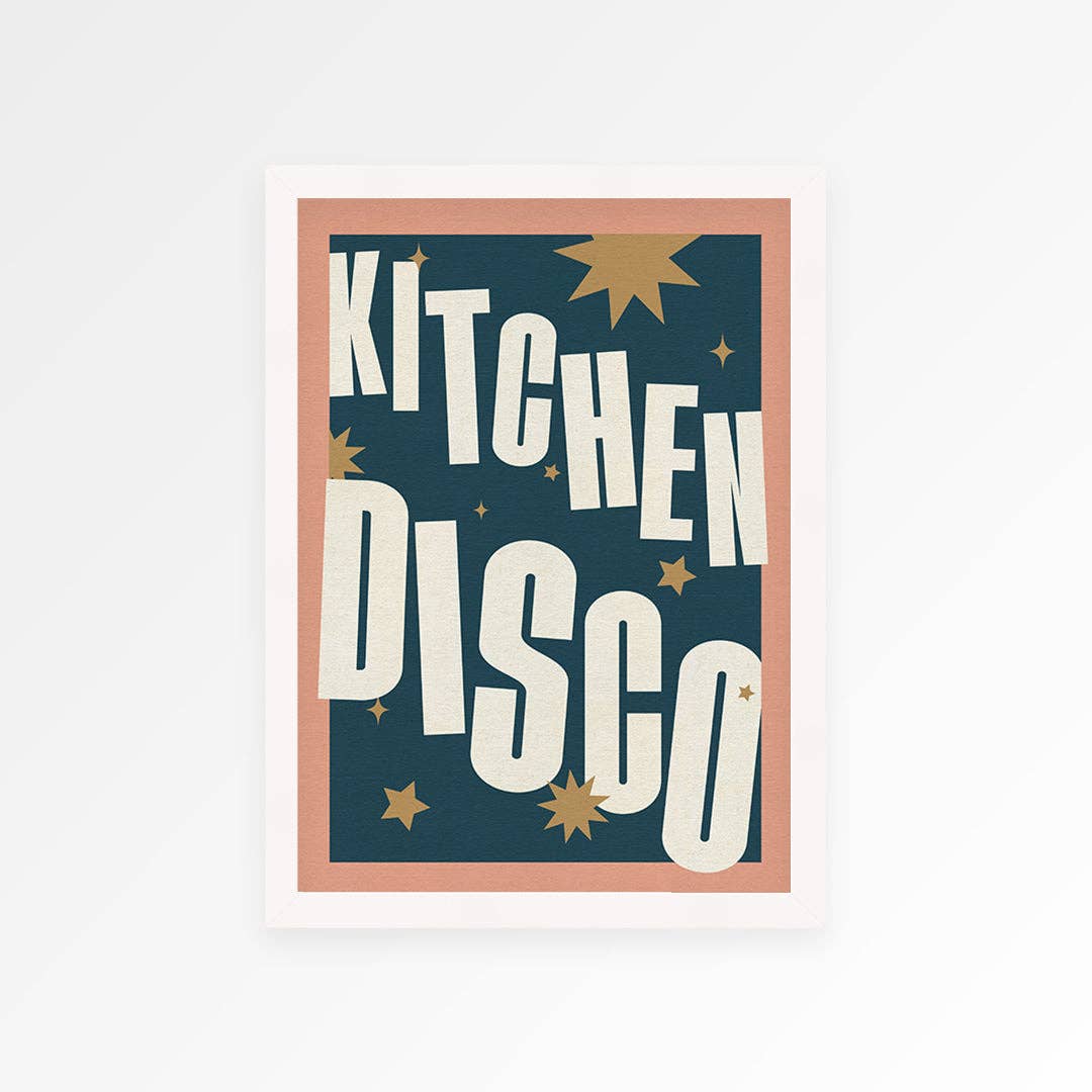 Kitchen Disco print A2 black rainbow detail
