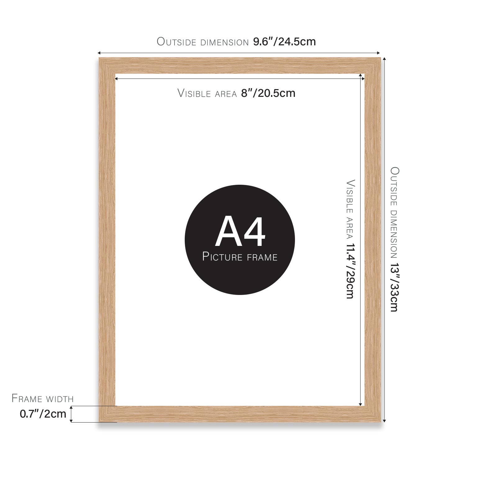 Oak A4 frame slim profile — modern natural oak picture frame