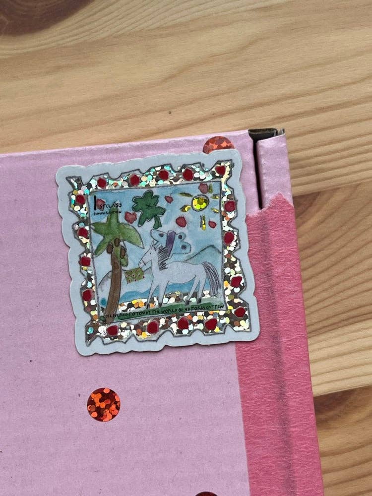 Pony’s postal services glitter sticker stamps: 1st class stamp