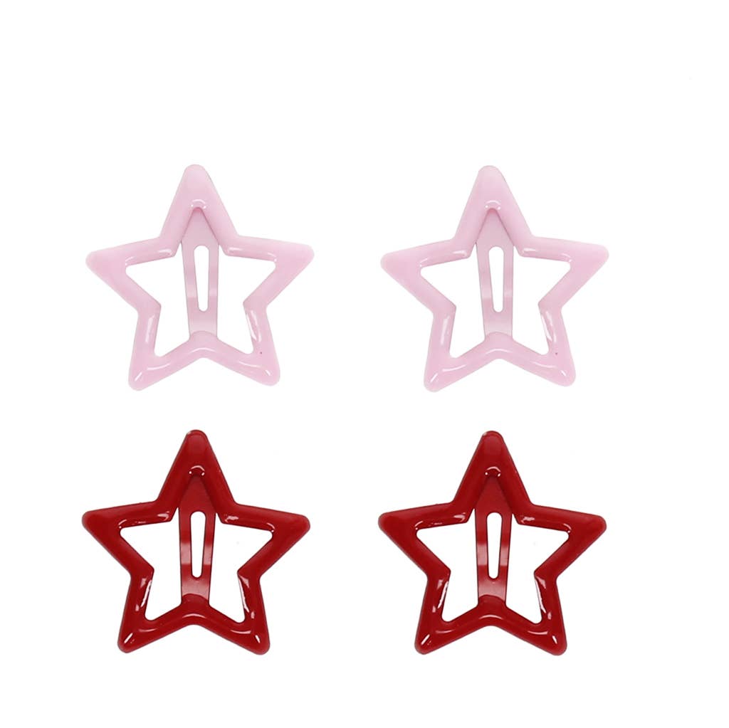 Star hair clips (set of 4) - Pink and red