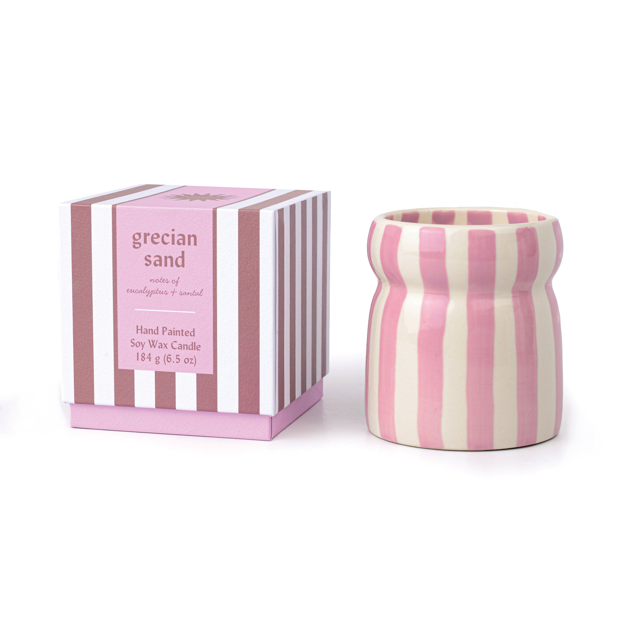 Cabana Lavender Stripe Ceramic Candle Grecian Sand