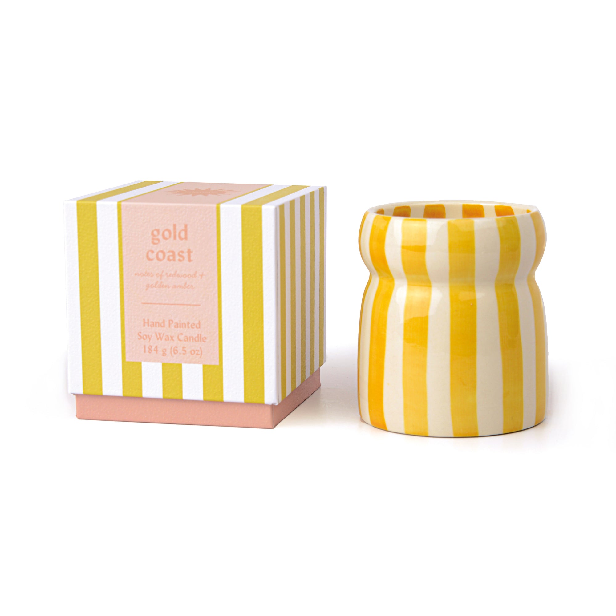 Ochre Striped Ceramic Candle - Gold Coast