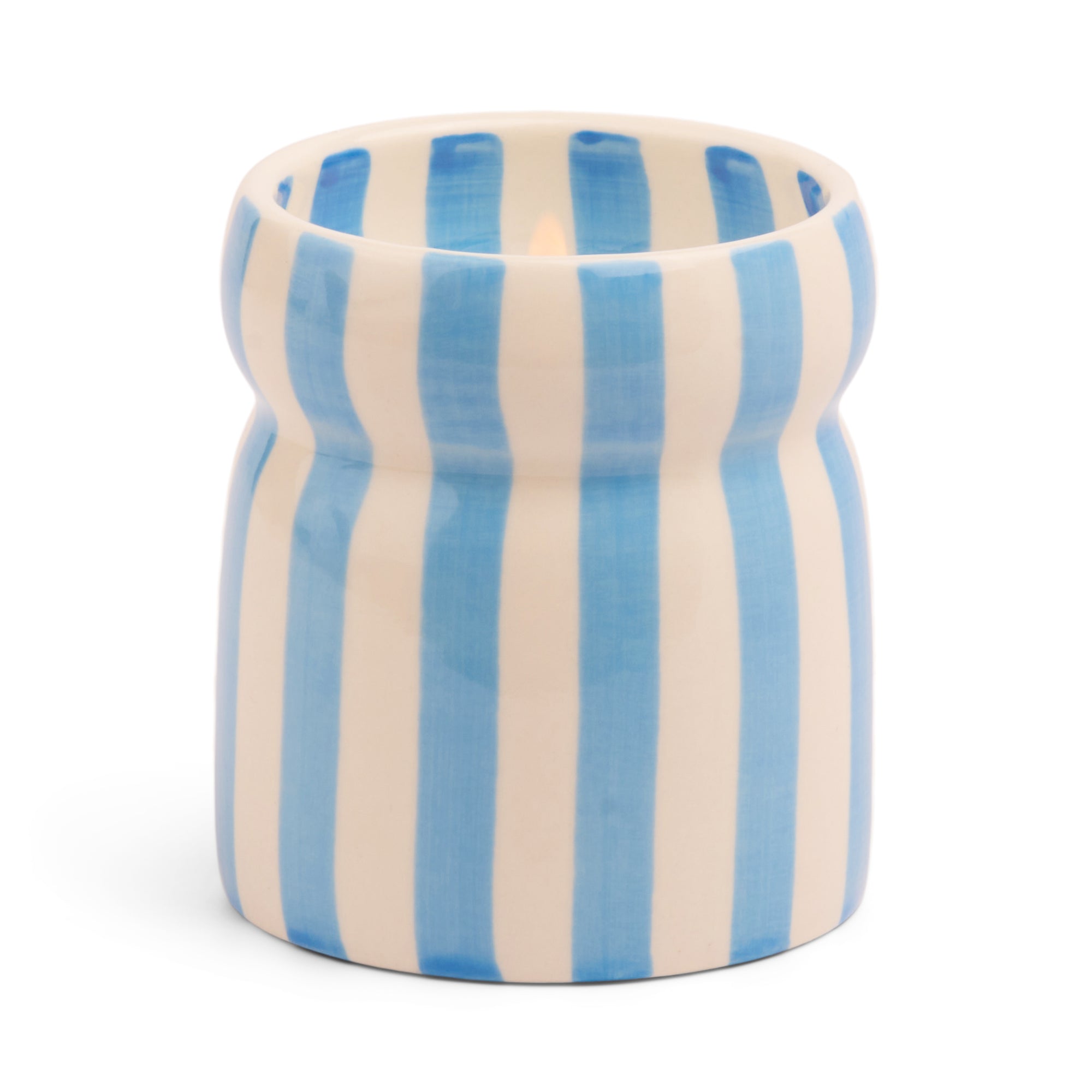 Blue Striped Ceramic Candle - Lost at Sea