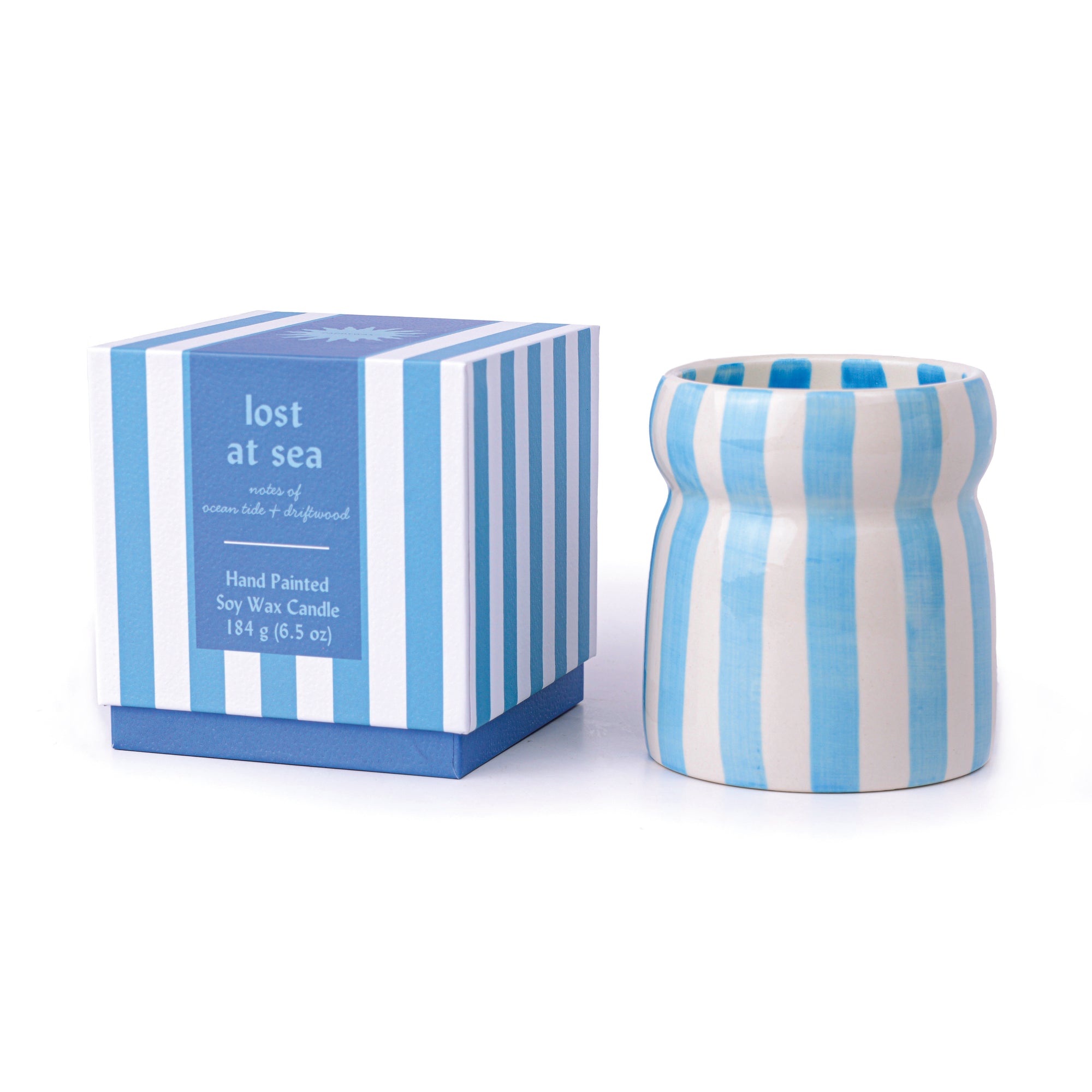 Blue Striped Ceramic Candle - Lost at Sea
