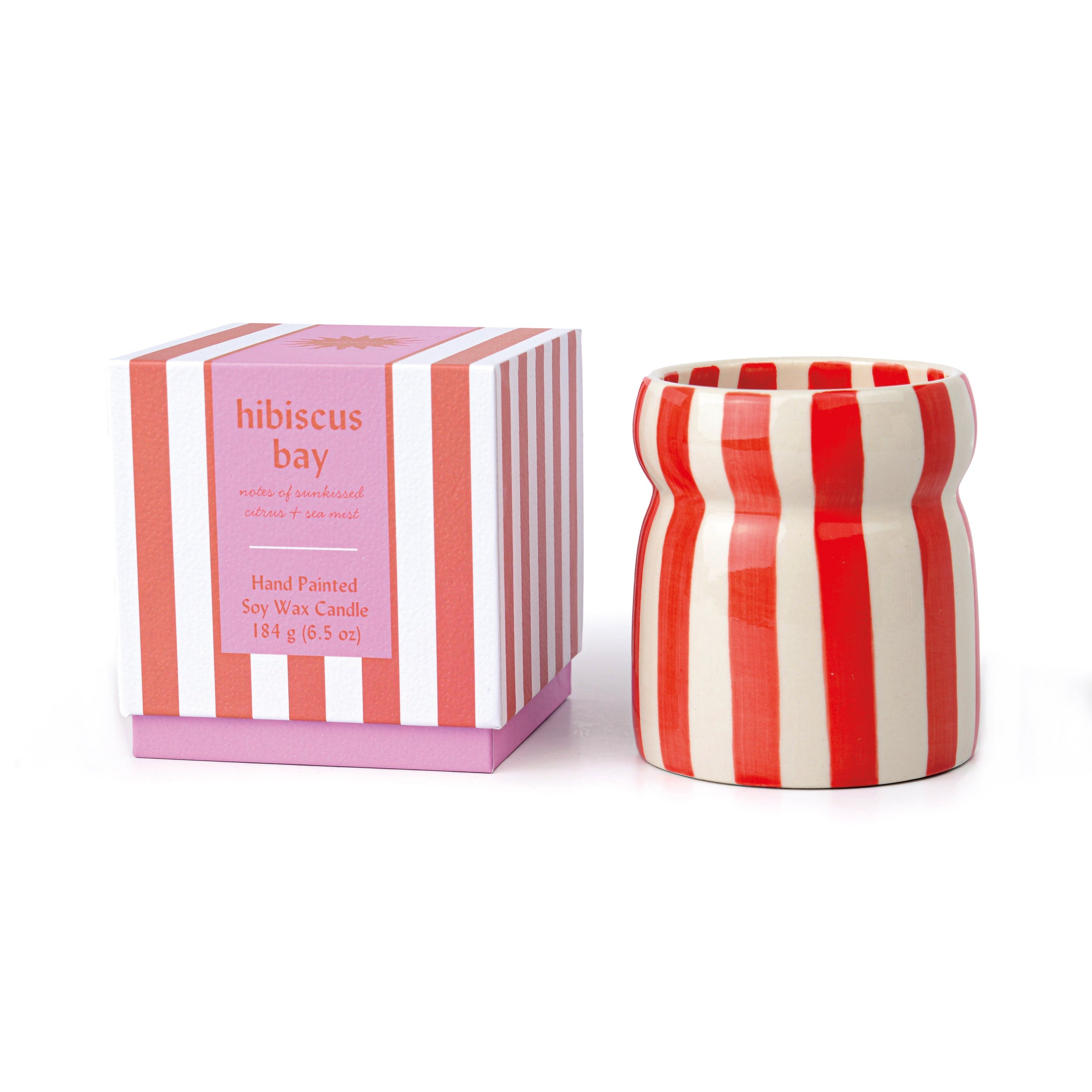 Red Striped Ceramic Candle - Hibiscus Bay