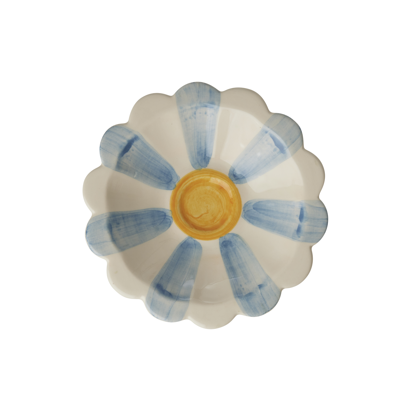 Small ceramic flower bowl in blue with hand-painted stripes