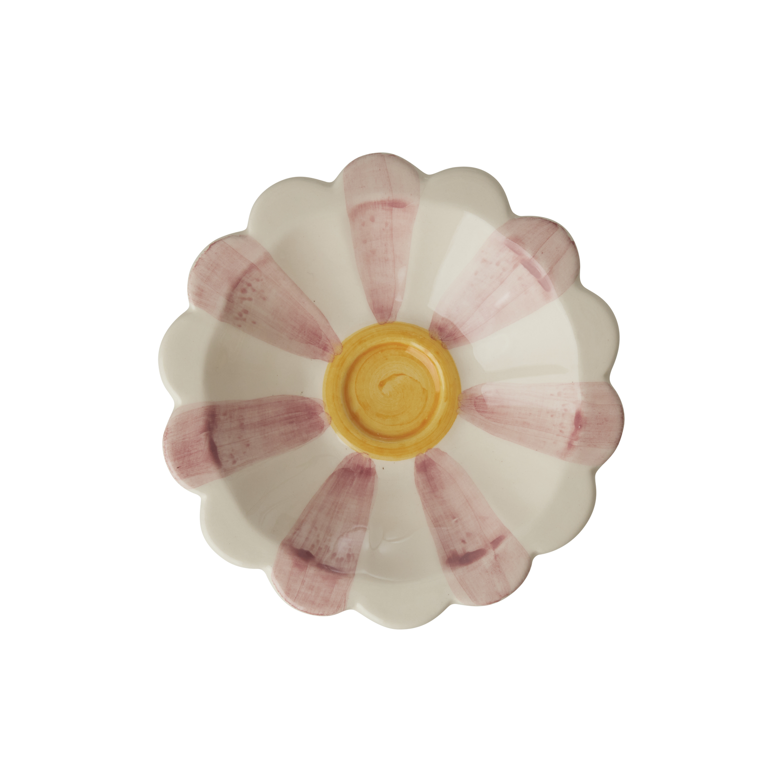 Small ceramic flower bowl in pink with hand-painted stripes