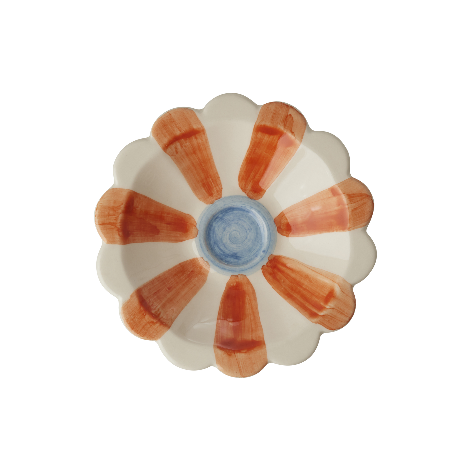 Small ceramic flower bowl in orange with hand-painted stripes