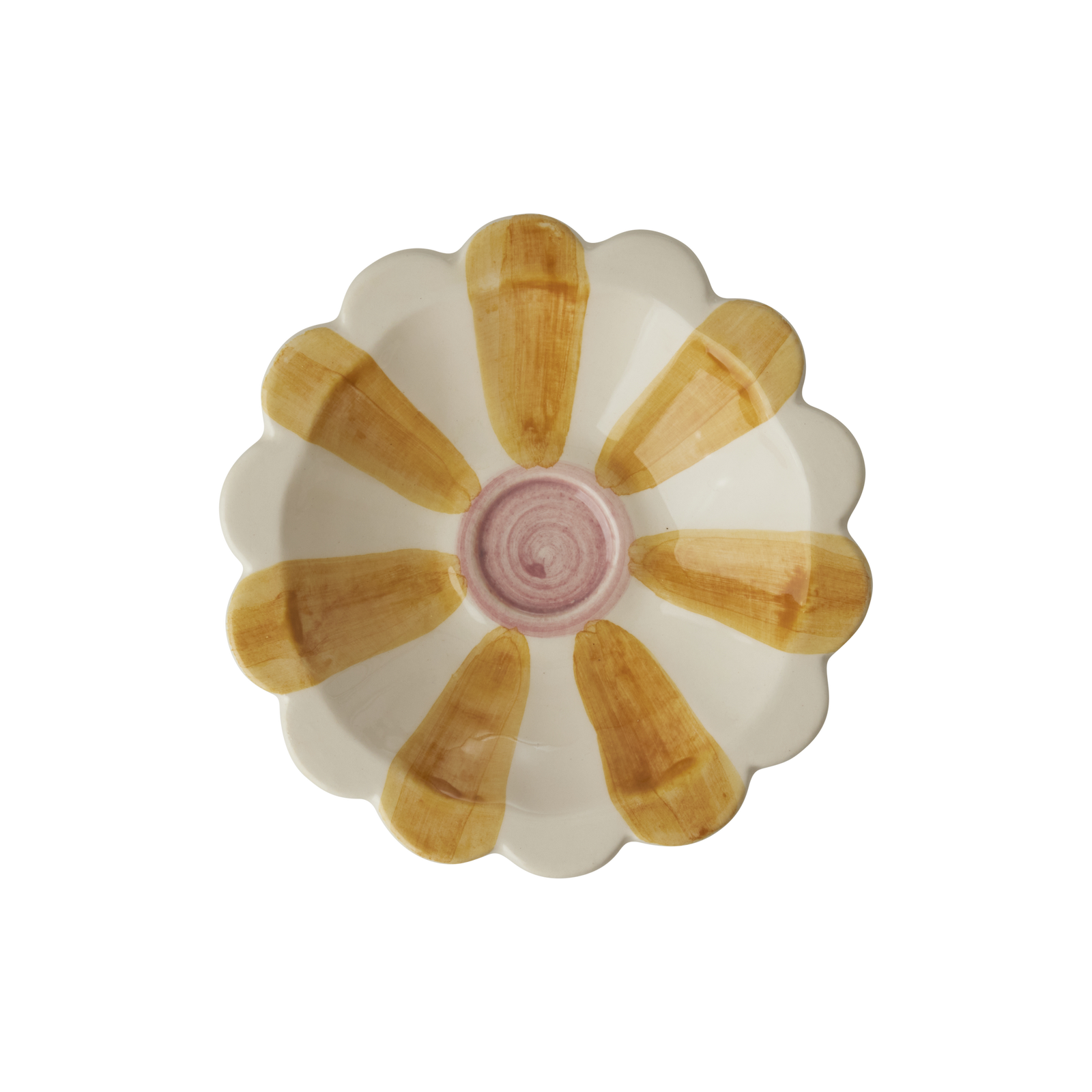 Small ceramic flower bowl in yellow with hand-painted stripes