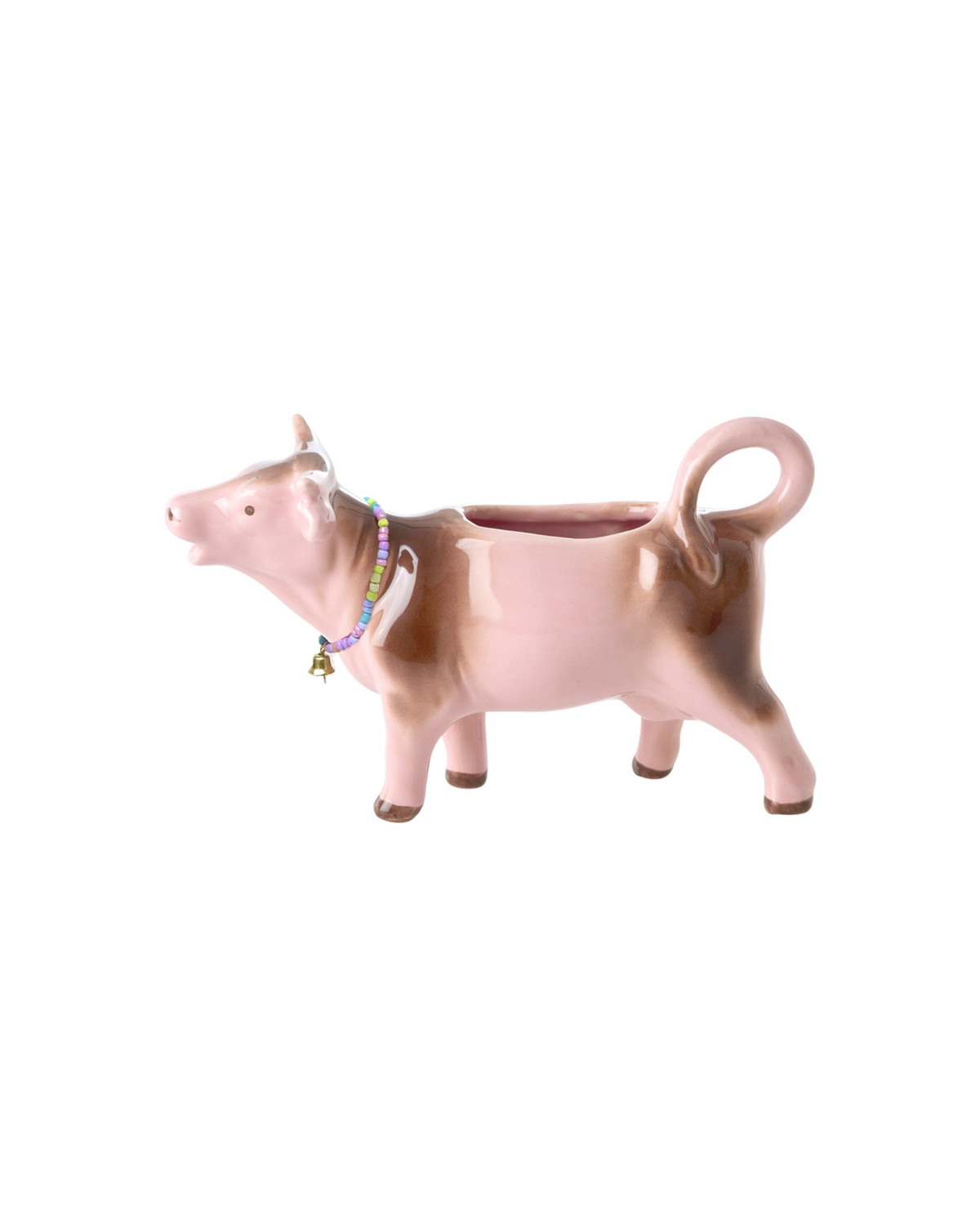 Pink ceramic cow-shaped milk jug by Rice