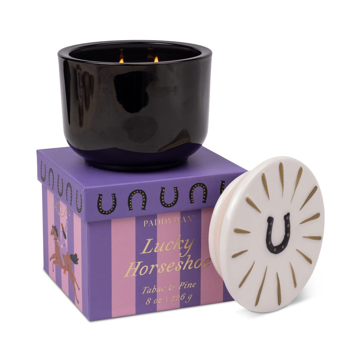 Charmed Glass Candle - Horseshoe Lid, Tabac & Pine