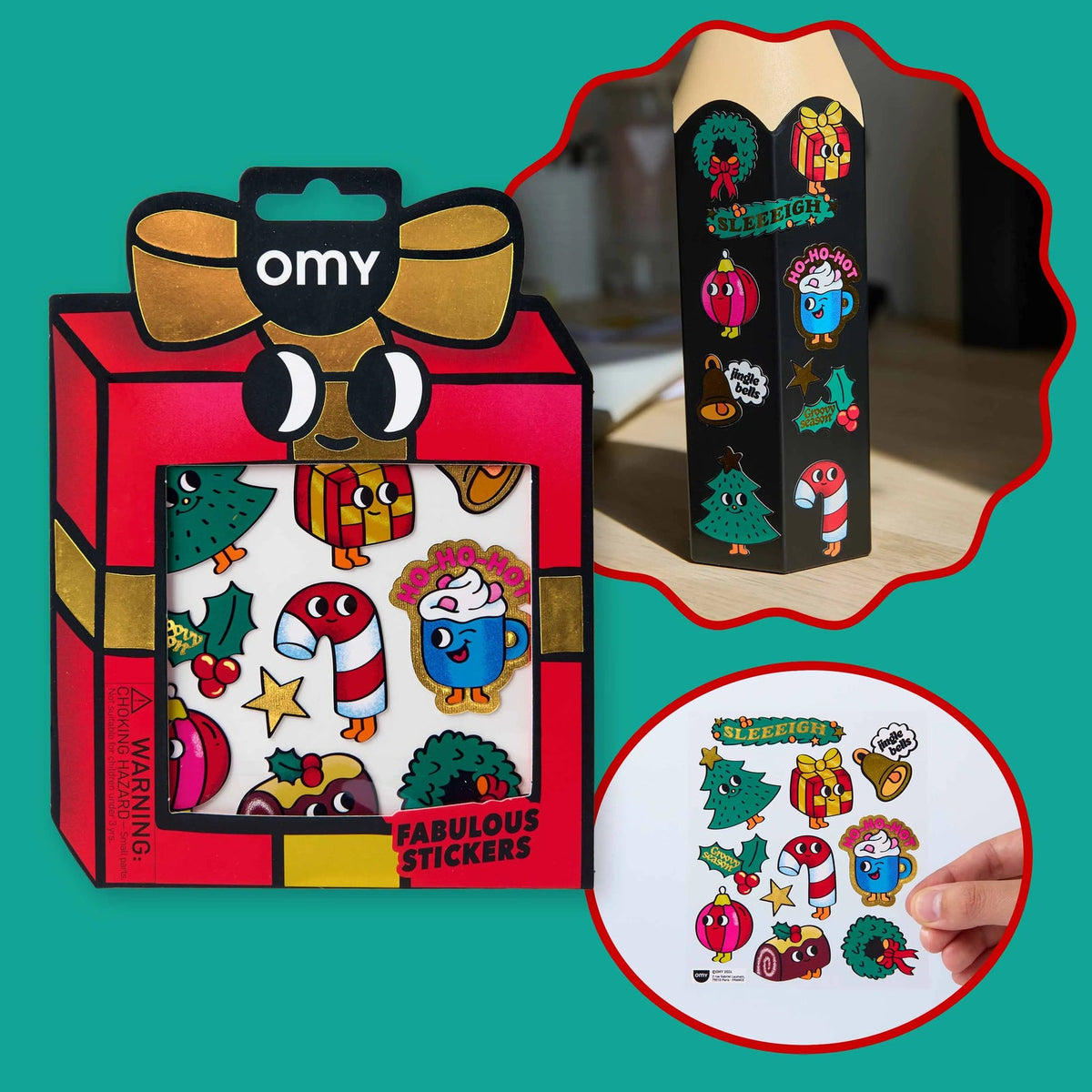 OMY large holographic Christmas stickers