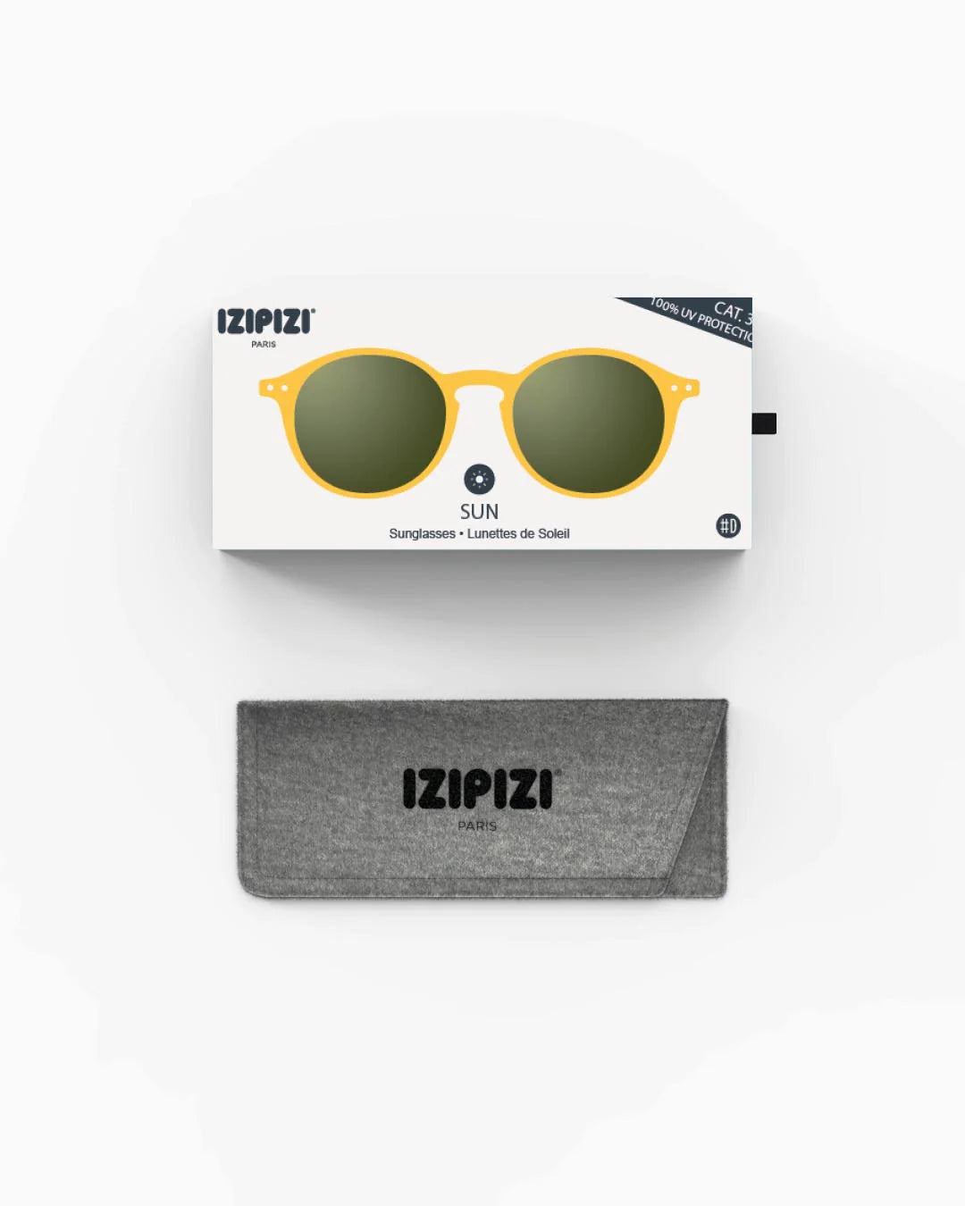 IZIPIZI #D yellow honey sunglasses — overhead view