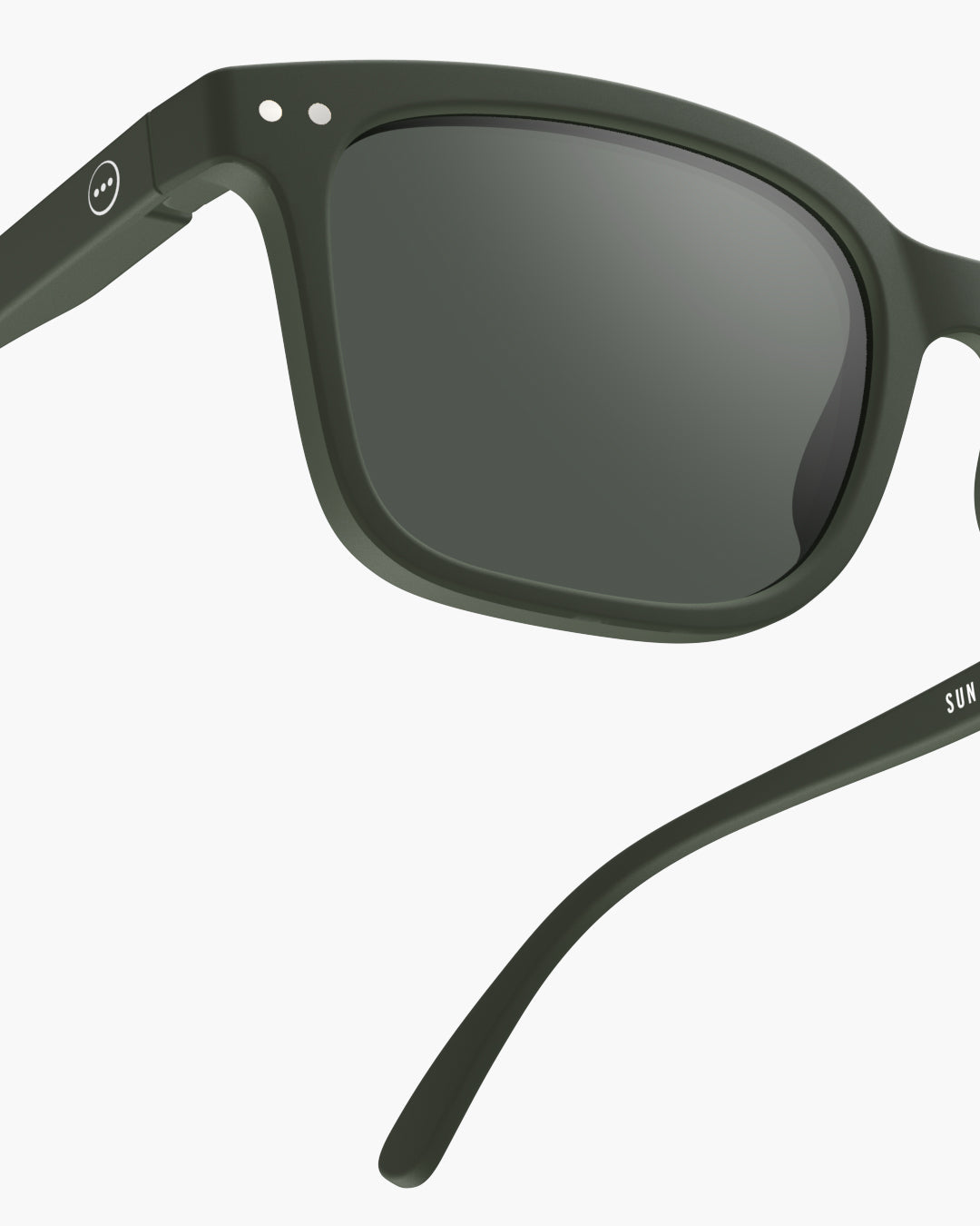 IZIPIZI #L khaki green sunglasses — three-quarter view