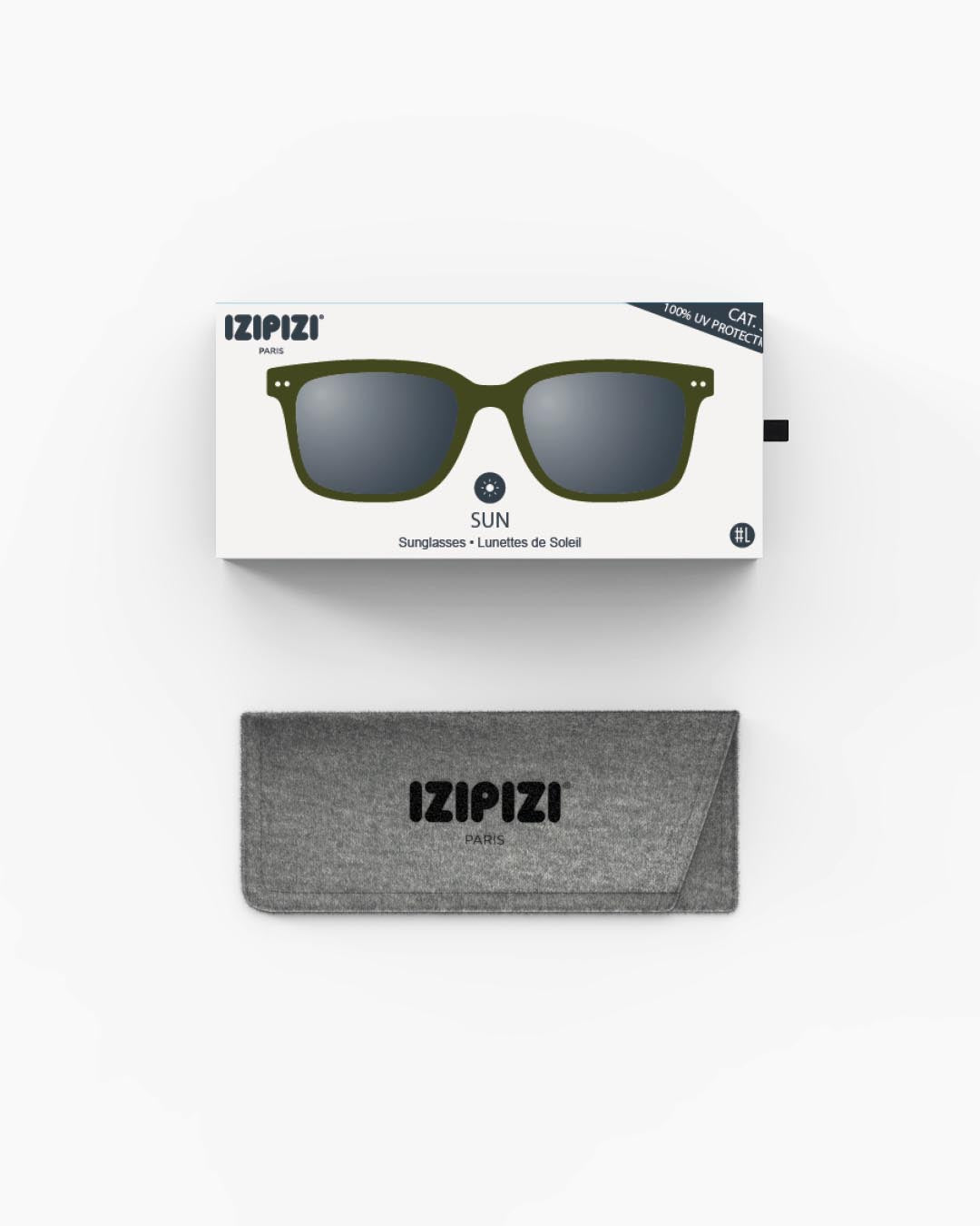 IZIPIZI #L khaki green sunglasses — overhead view