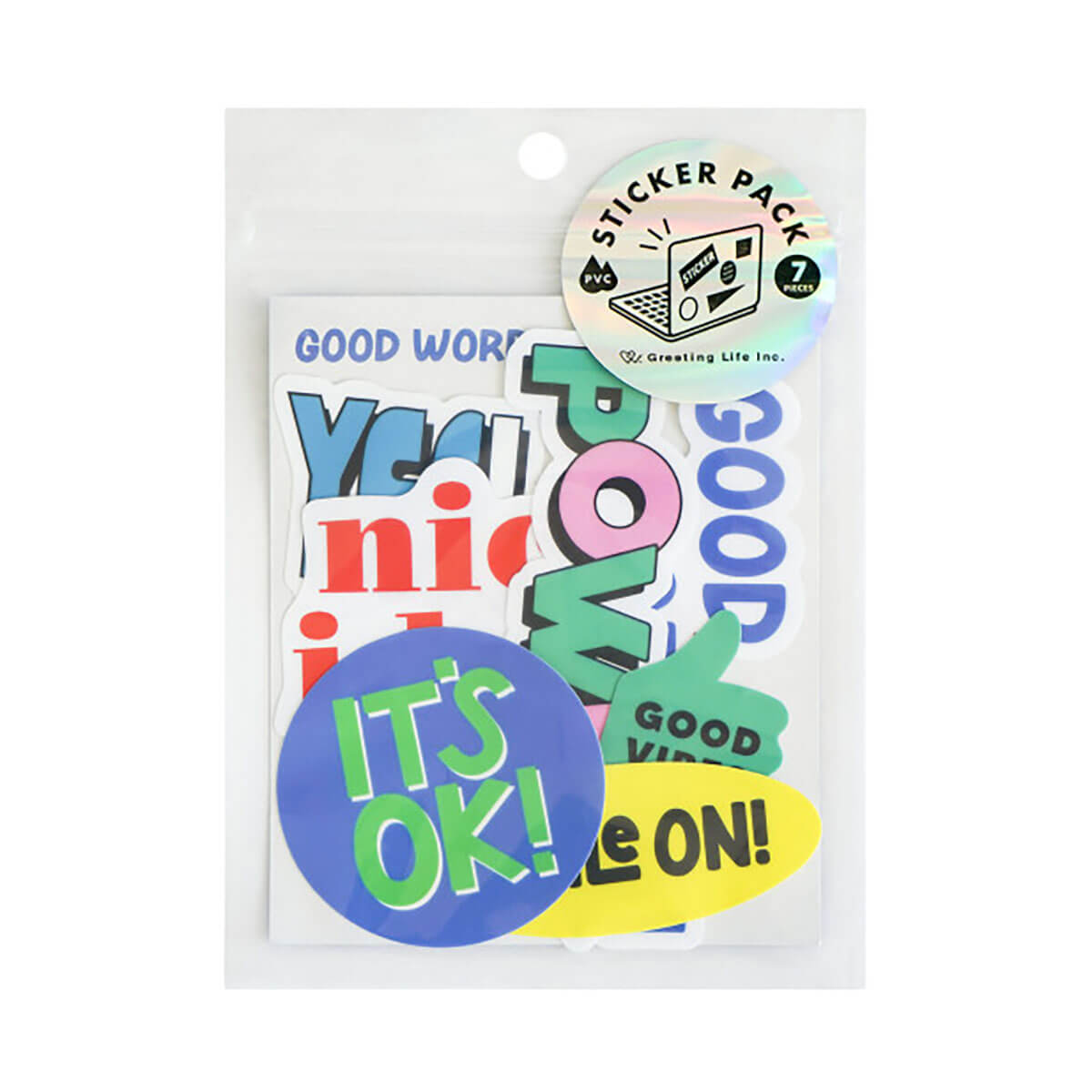 Greeting Life Good Word positive lettering sticker pack – 7 PVC stickers for planners and journals