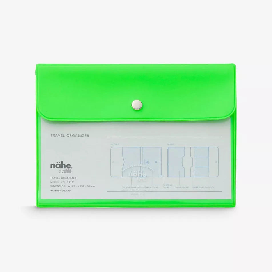 Hightide Nahe Travel Organiser passport wallet in neon light green