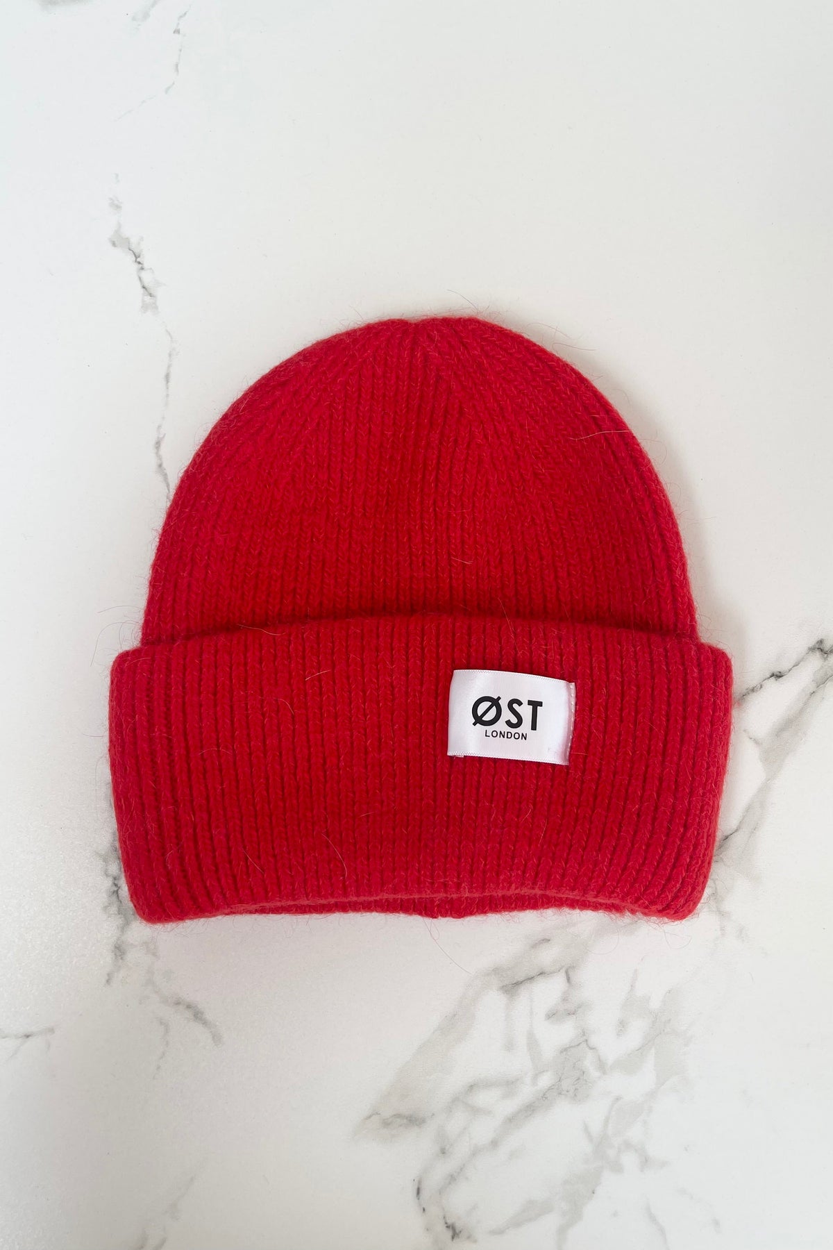 Red angora blend beanie