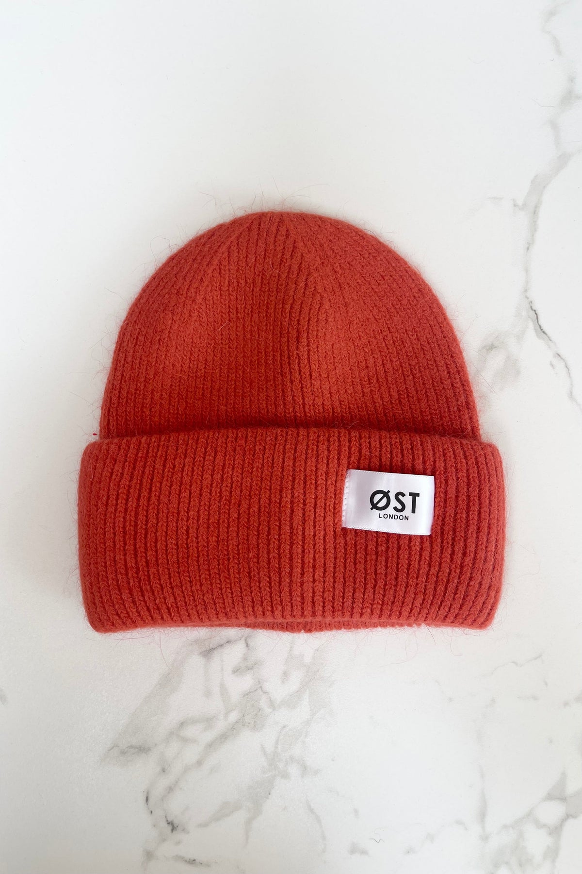 Blood orange angora blend beanie