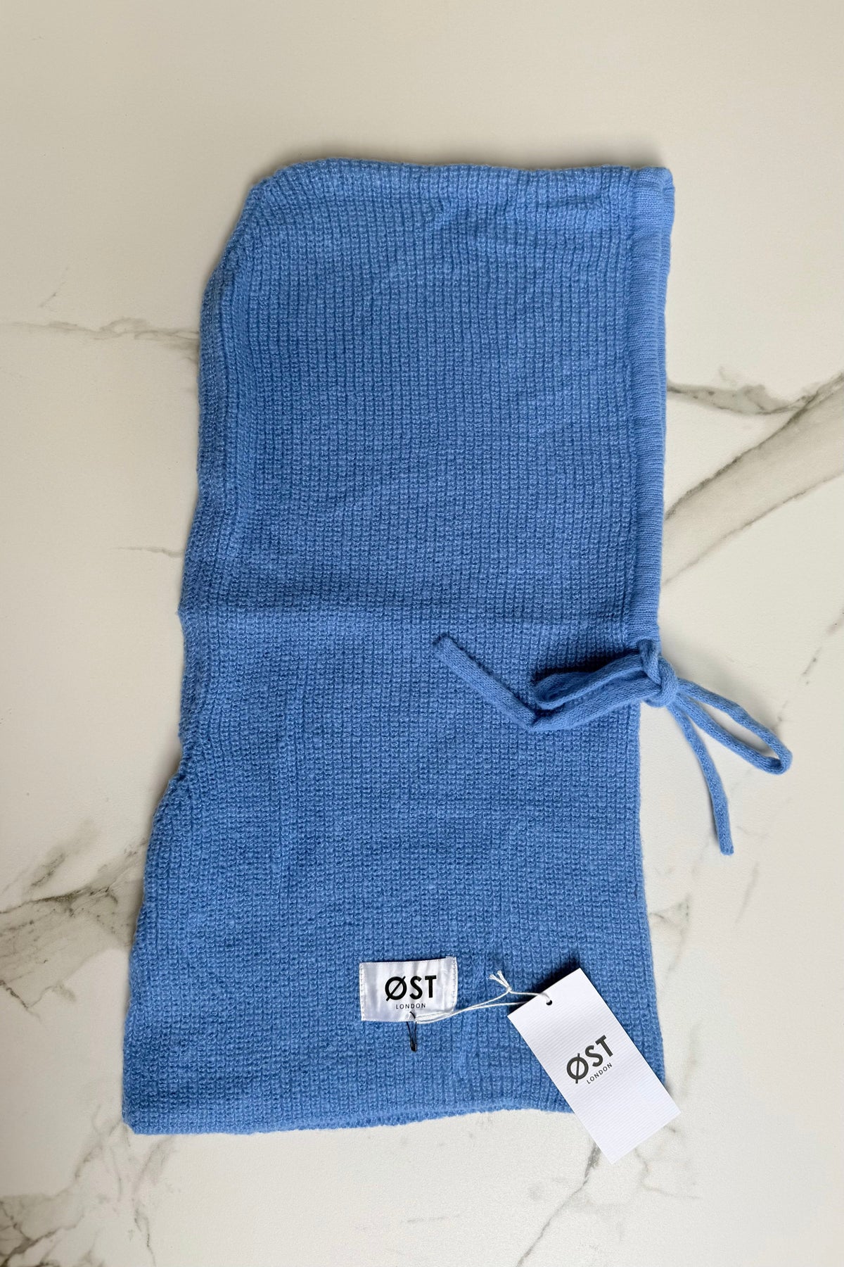 Rikke cornflower blue balaclava styled for winter